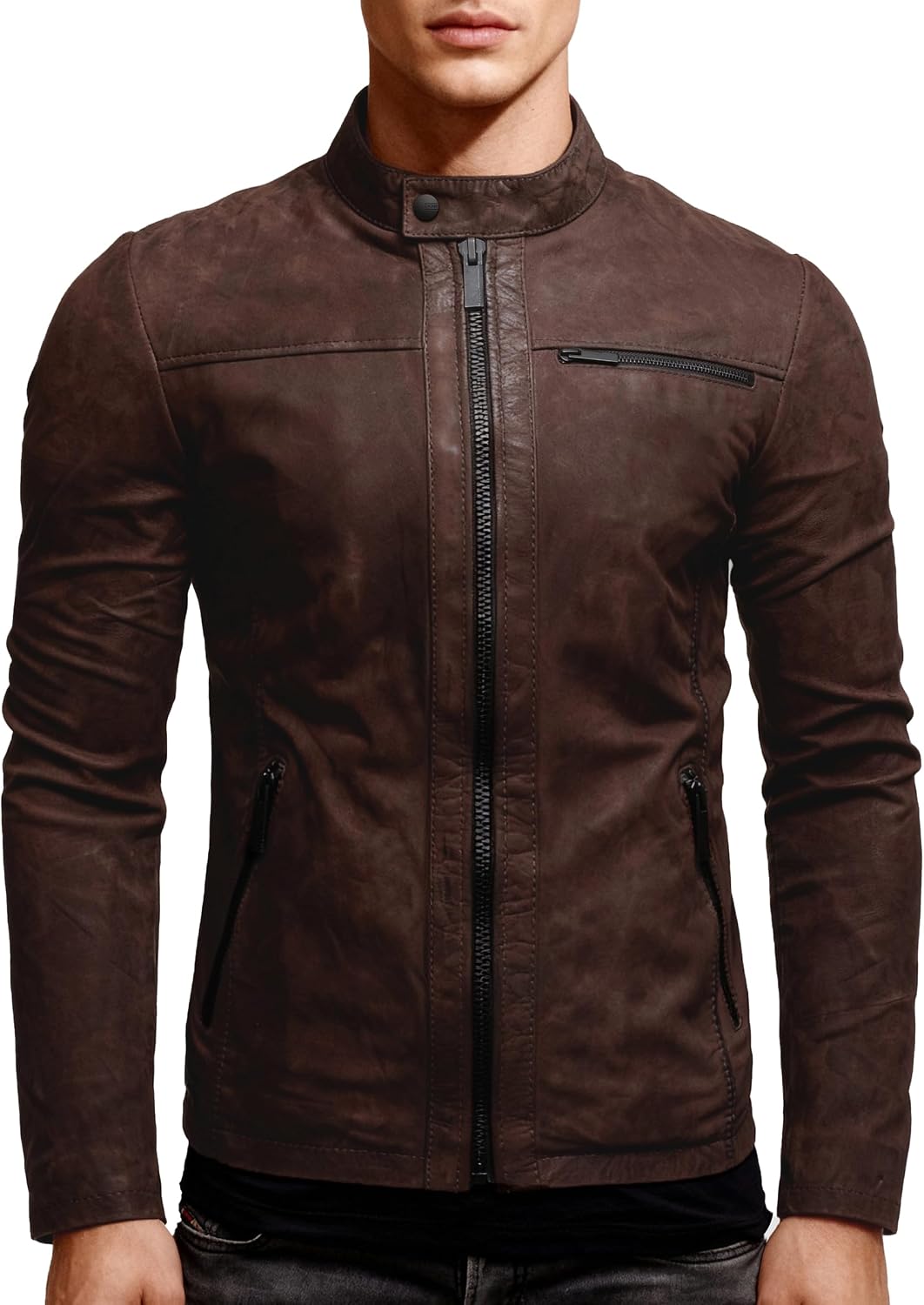 Detalle 2 de Crone Epic Herren Lederjacke „Cleane Basic“ aus 100% Echtleder – in vielen Varianten und Farben