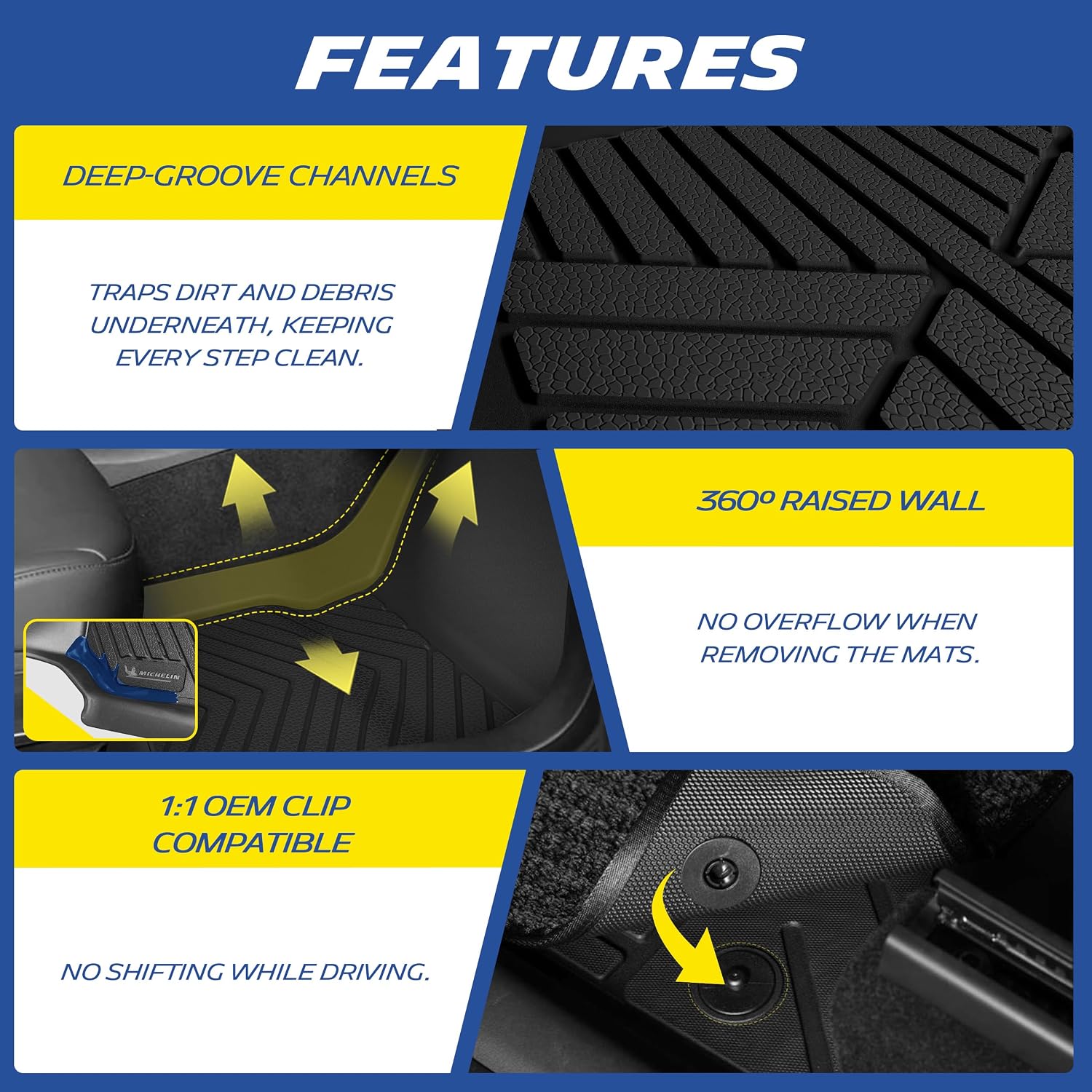 Thumbnail 3 de Michelin All-Weather Vehicle Mats for 2020-2025 Kia Telluride (7/8-Seat) Premier, Custom Fit TPE Liners