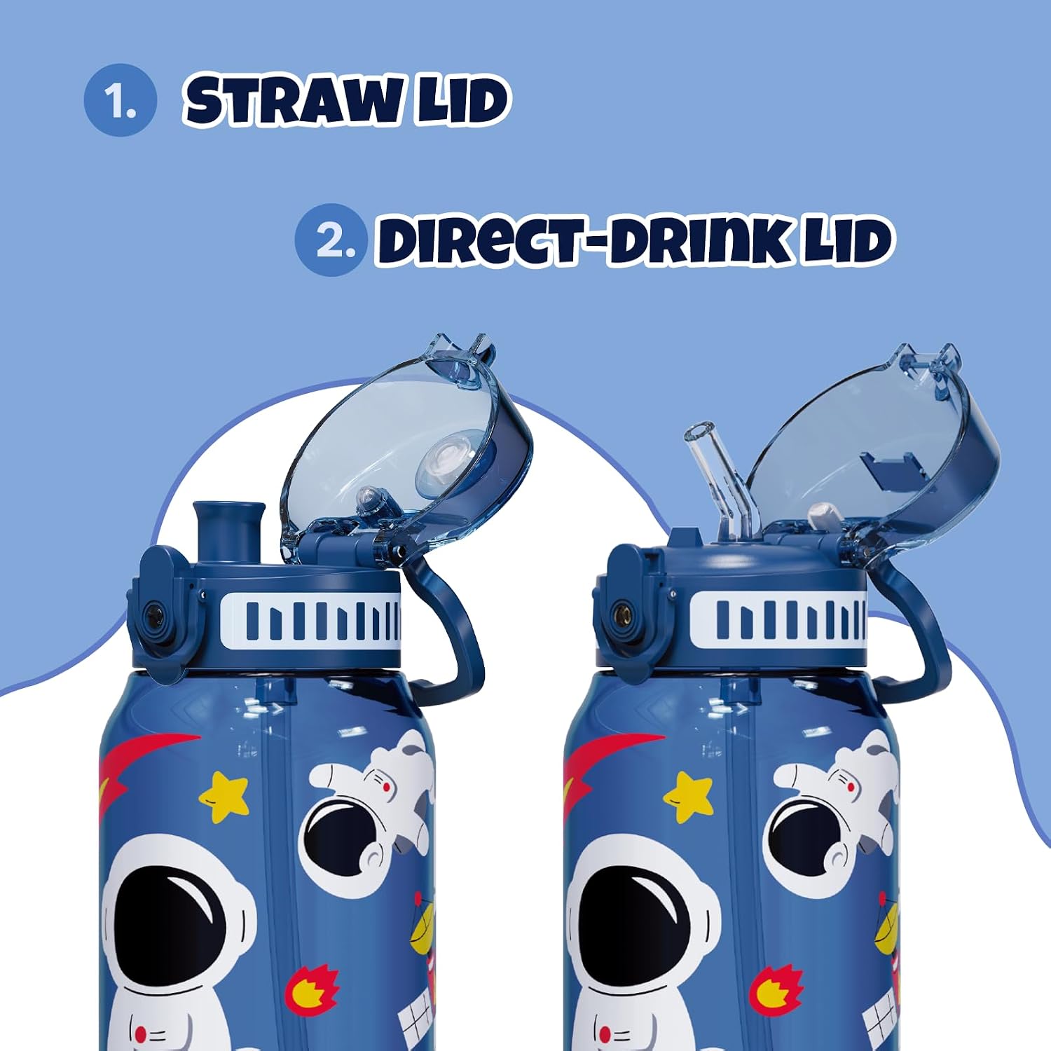 Thumbnail 6 de UZSPACE Kids Water Bottle with 2 Lids – 600ml Tritan, BPA-Free, Leakproof