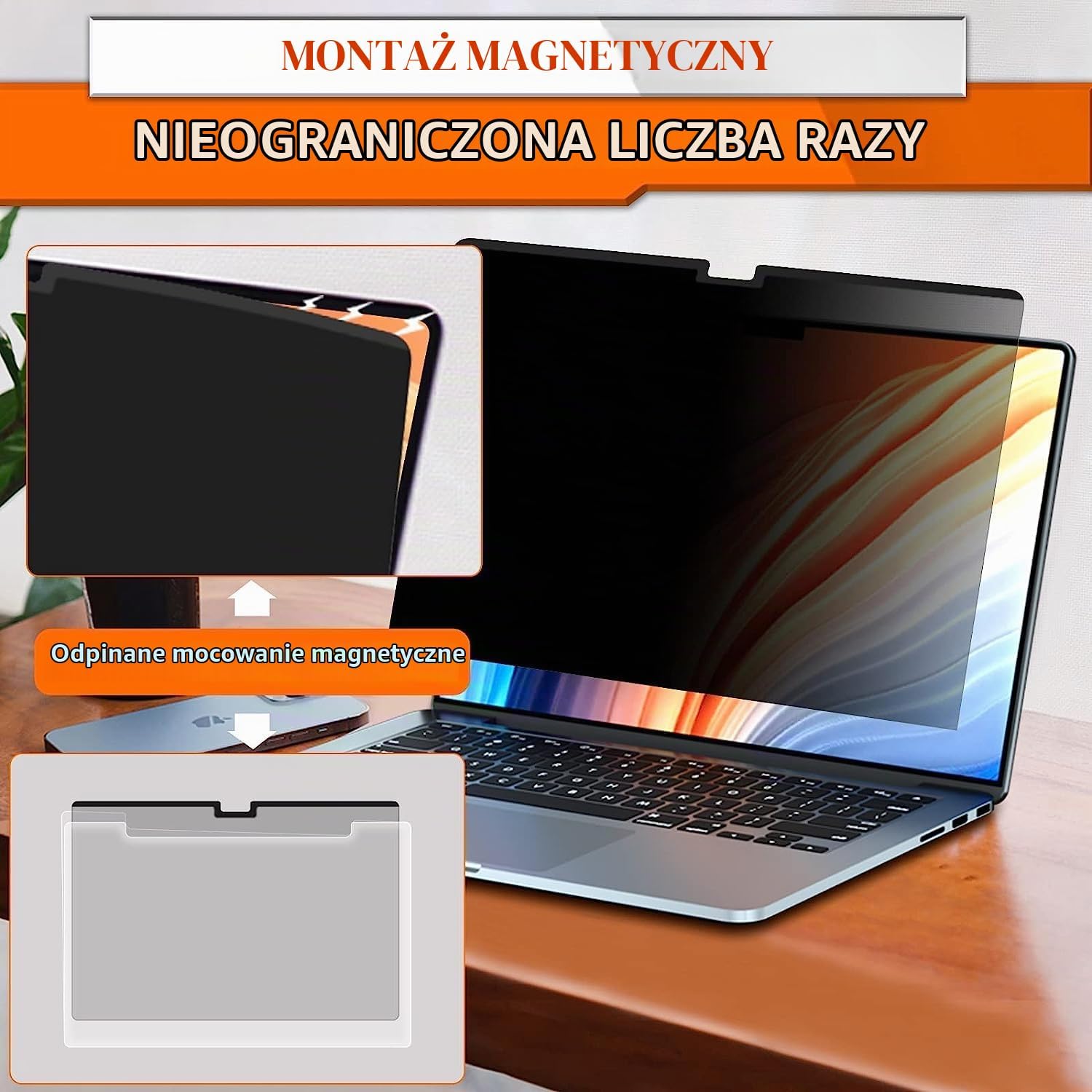 Detalle 2 de ZOEGAA osłona prywatności do MacBooka Air 15″, magnetyczna, matowa