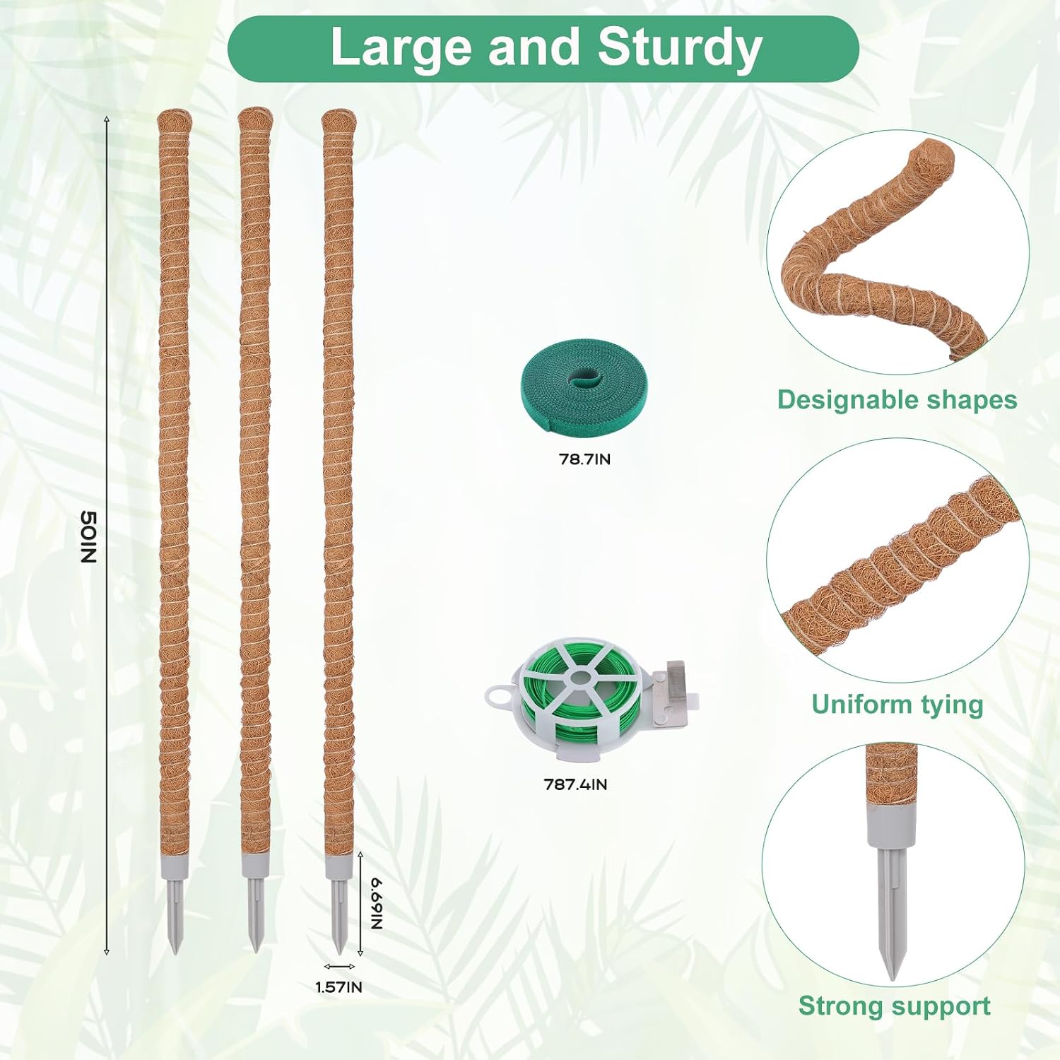 Detalle 2 de LifeNest LifeNest-01 Moss Pole Plant Supports, 50-Inch Coir, 3-Pack