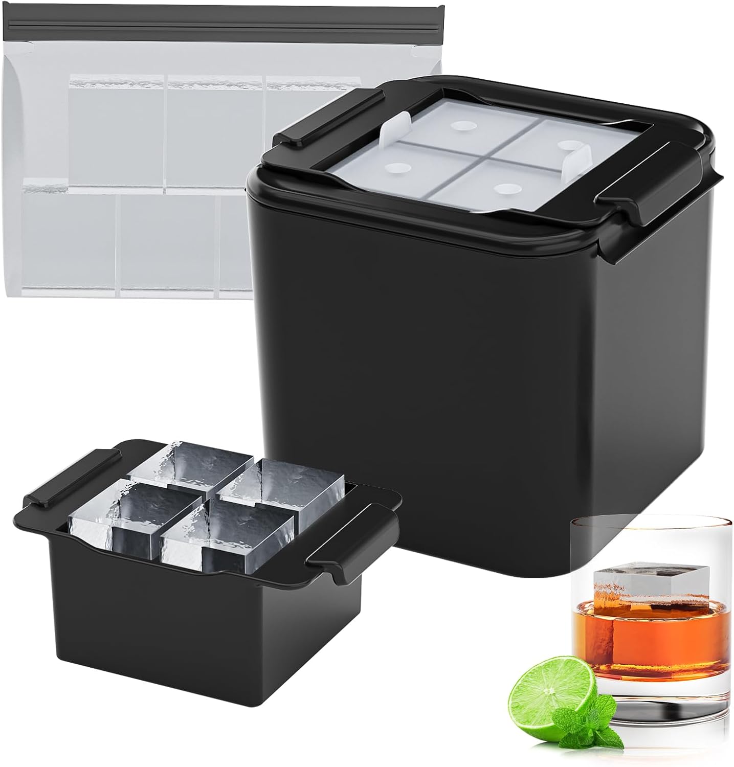 Bangp Crystal Clear Ice Cube Tray – clear silicone square ice cubes for bourbon, cocktails and slow-melting drinks