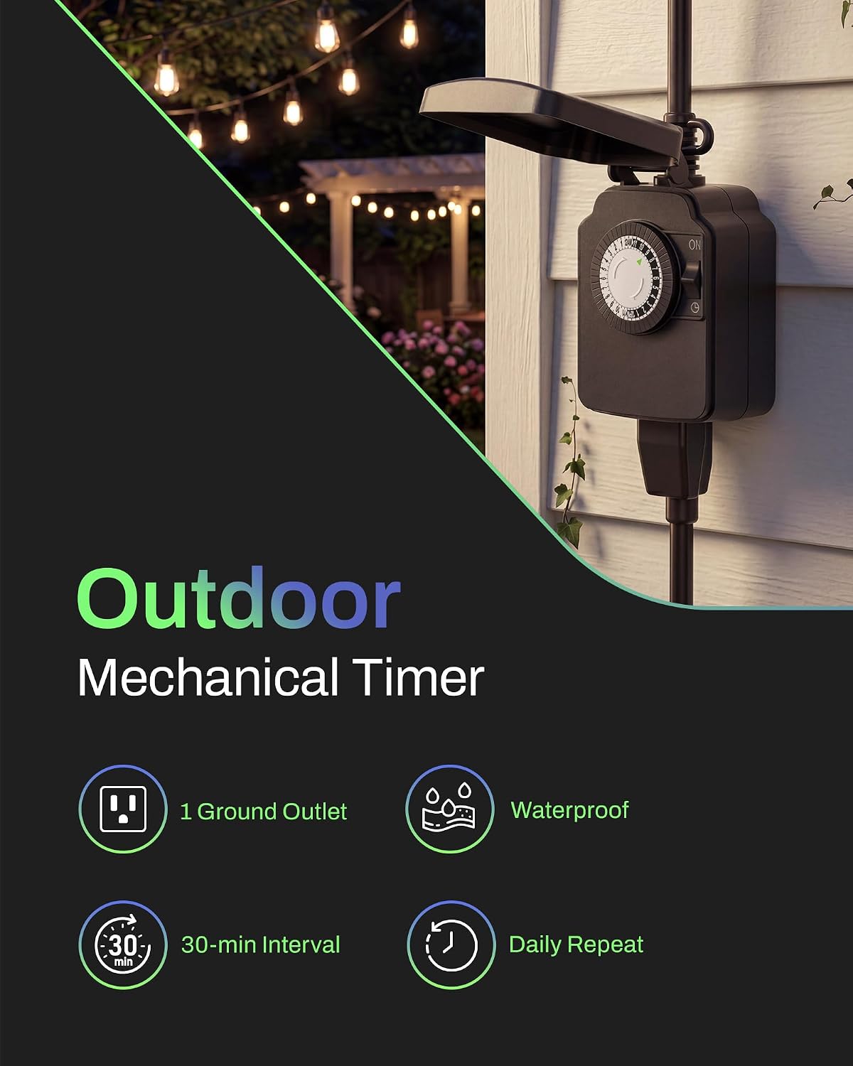 Detalle de BN-LINK 24-Hour Outdoor Mechanical Timer with 30-Minute Intervals