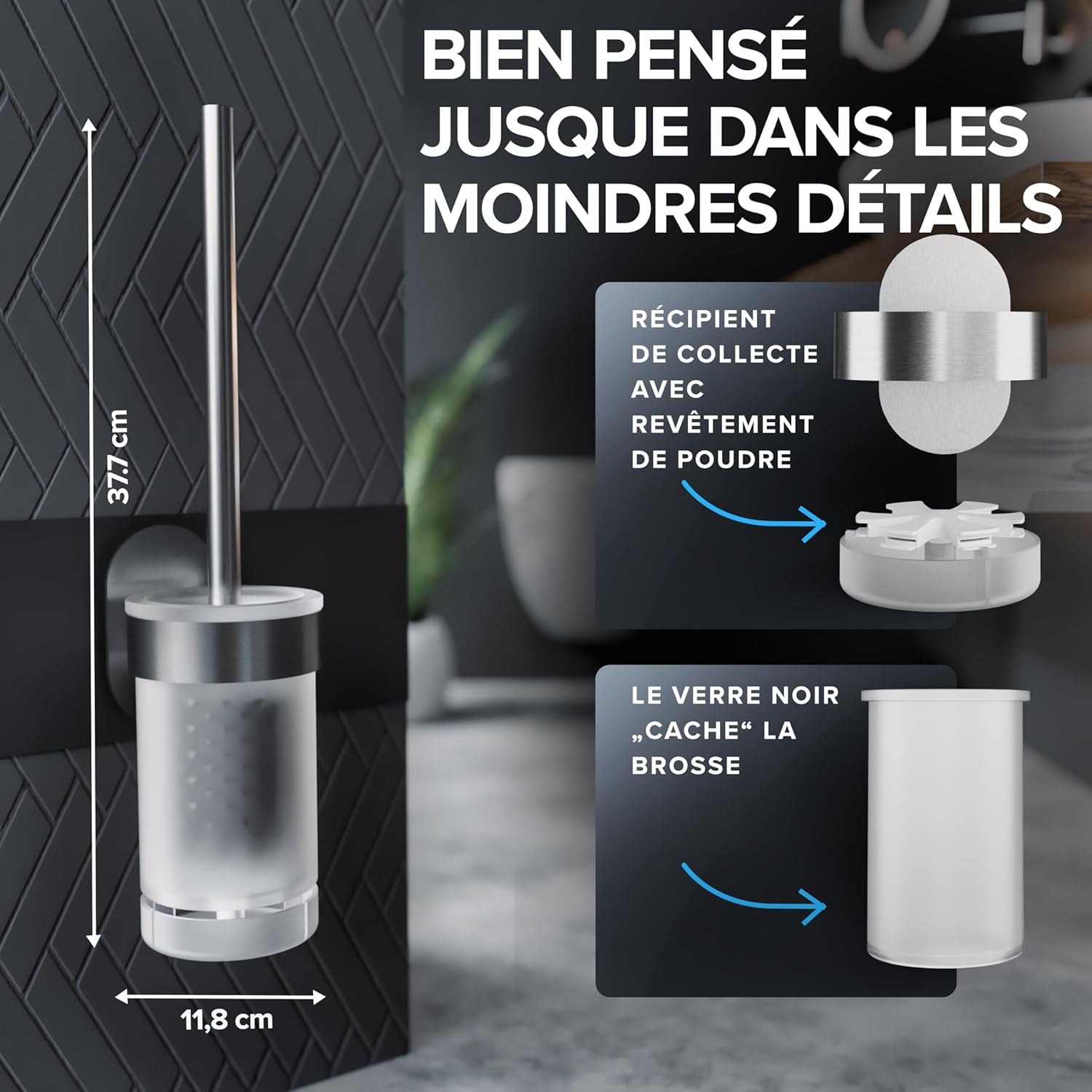 Thumbnail 5 de Ovimar Tranerodde Brosse WC Argent – Brosse WC silicone avec aération et tête interchangeable (acier inoxydable)