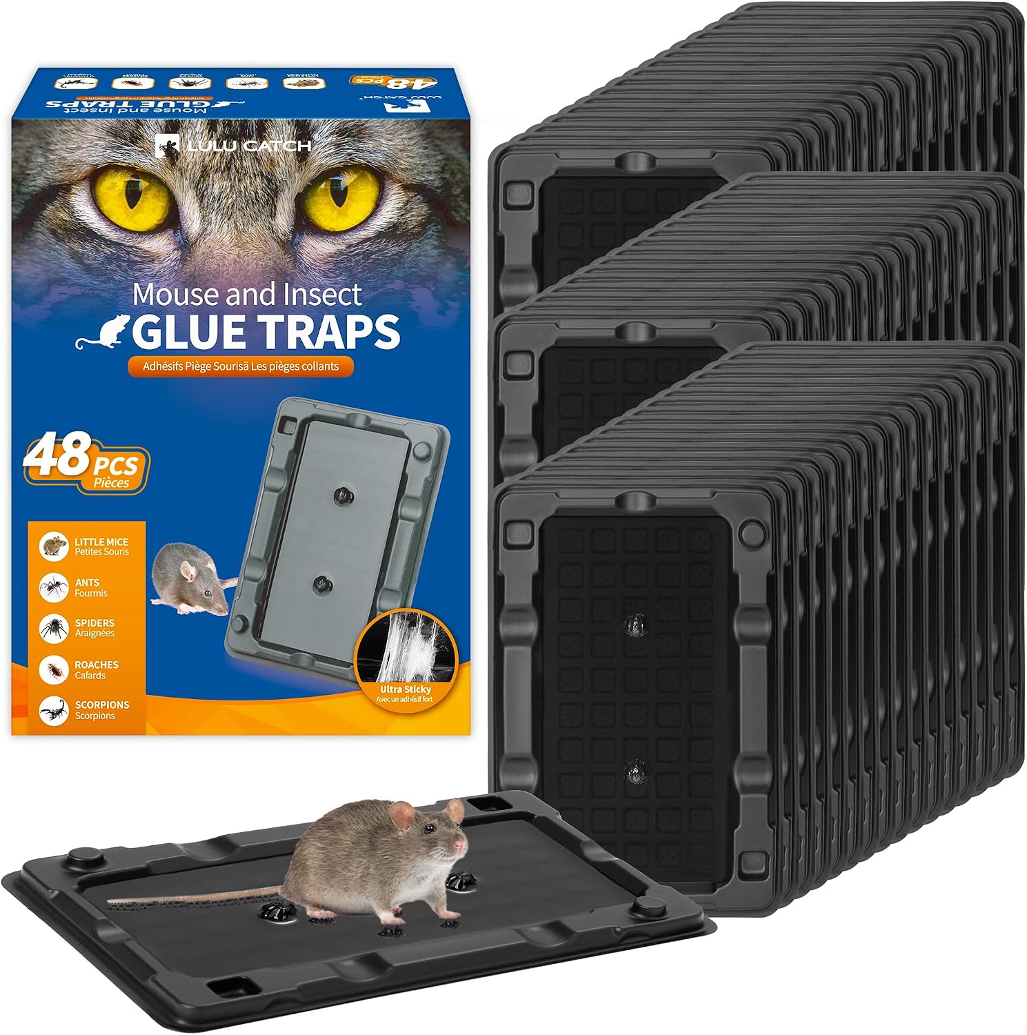 Detalle de LULUCATCH KMRT01PC-S Mouse and Insect Glue Traps, 48-Pack, Pre-Baited