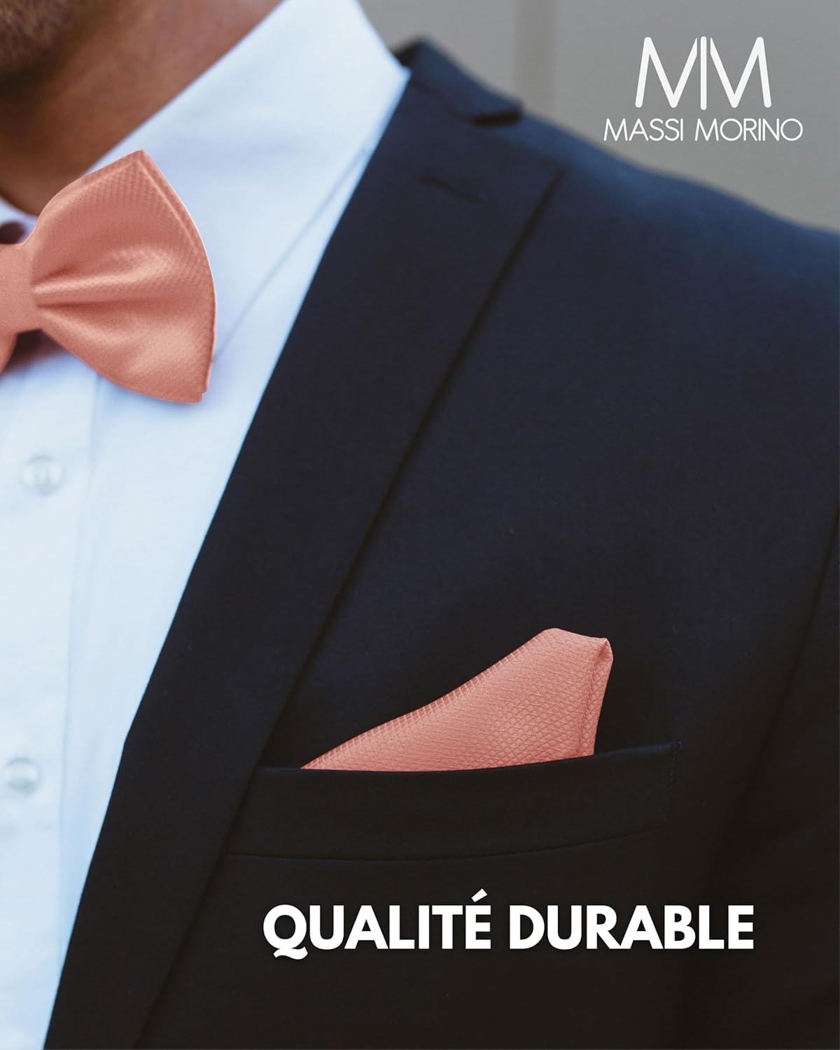 Thumbnail 3 de Massi Morino nœud papillon avec pochette pour homme, boucle réglable (set pour mariage)