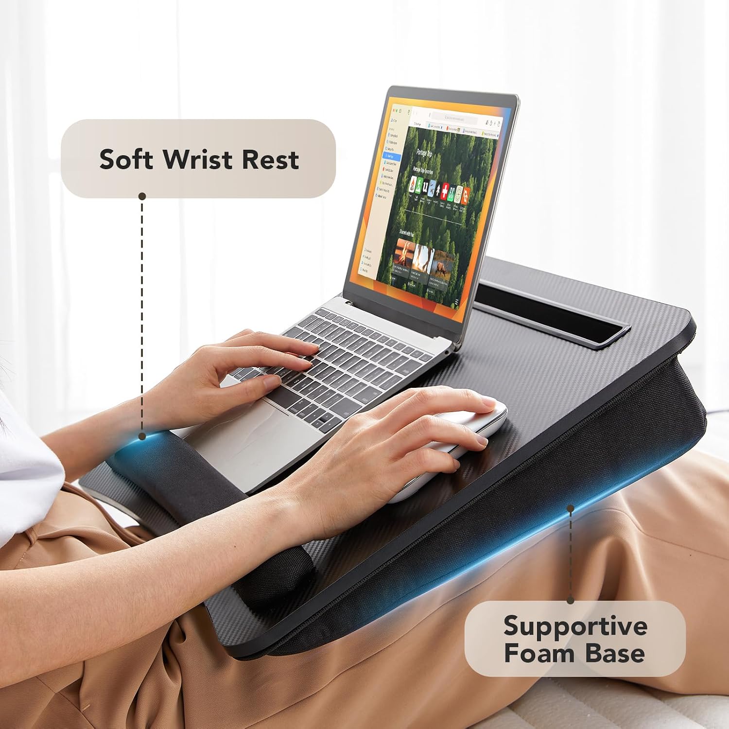 Detalle de HUANUO Laptop Lap Desk with Cushion, Fits up to 17-Inch Laptops, Black