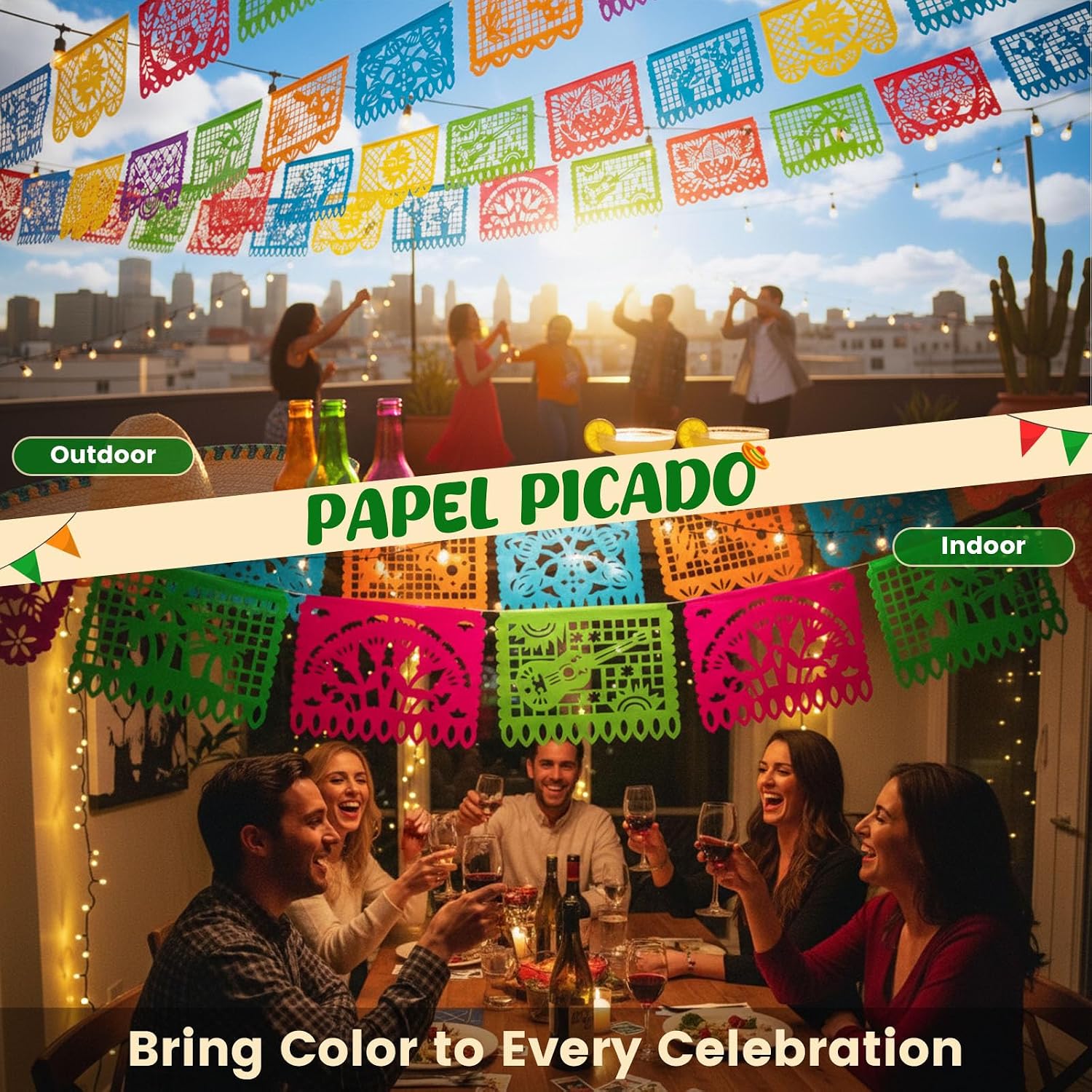 Detalle de DomeStar HR0159 Papel Picado Banner, 18 ft Plastic Fiesta Garland