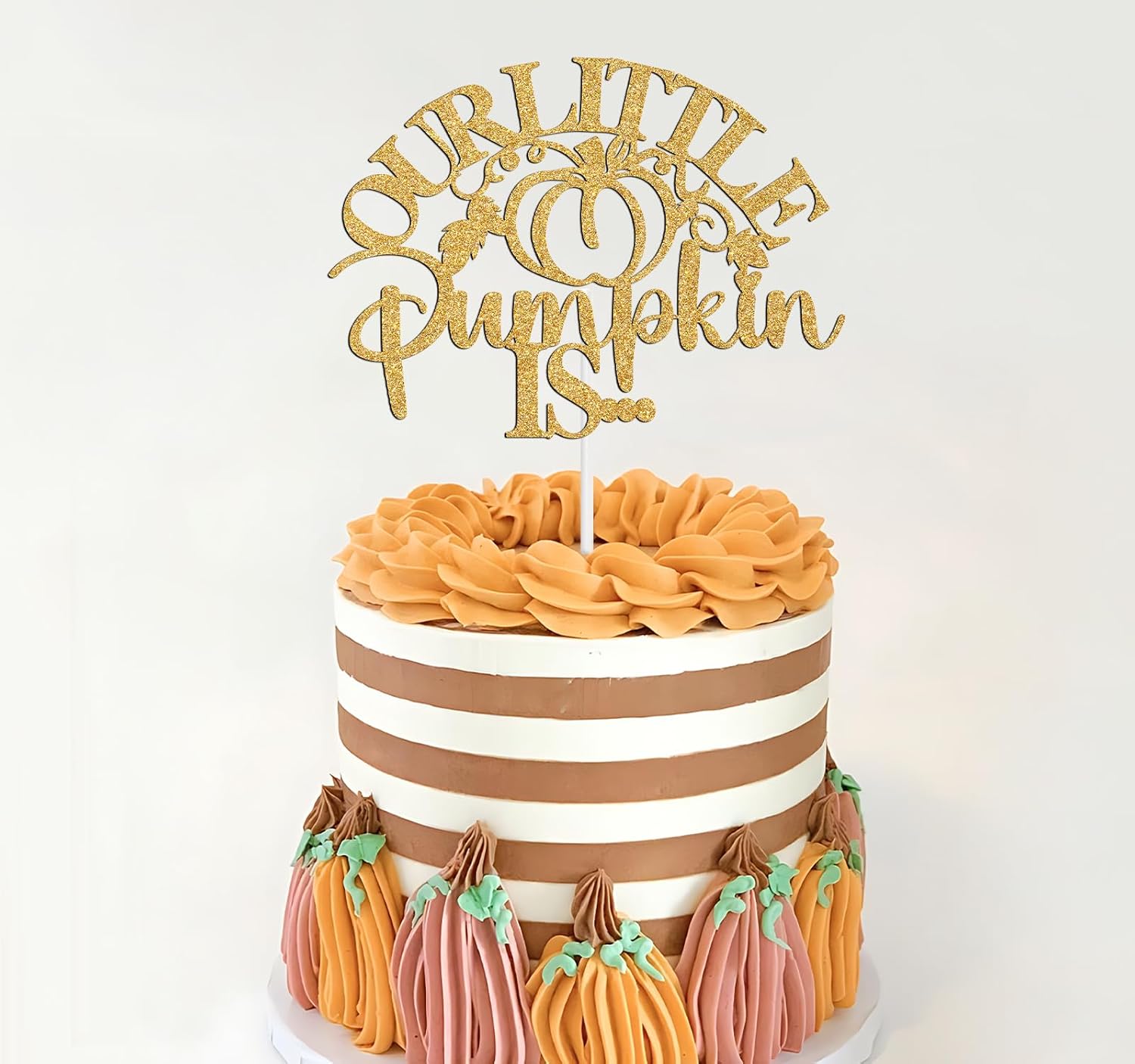Detalle 2 de NARLOPI I-0241 Little Pumpkin Cake Topper, Gold Glitter Paper, 4-Inch