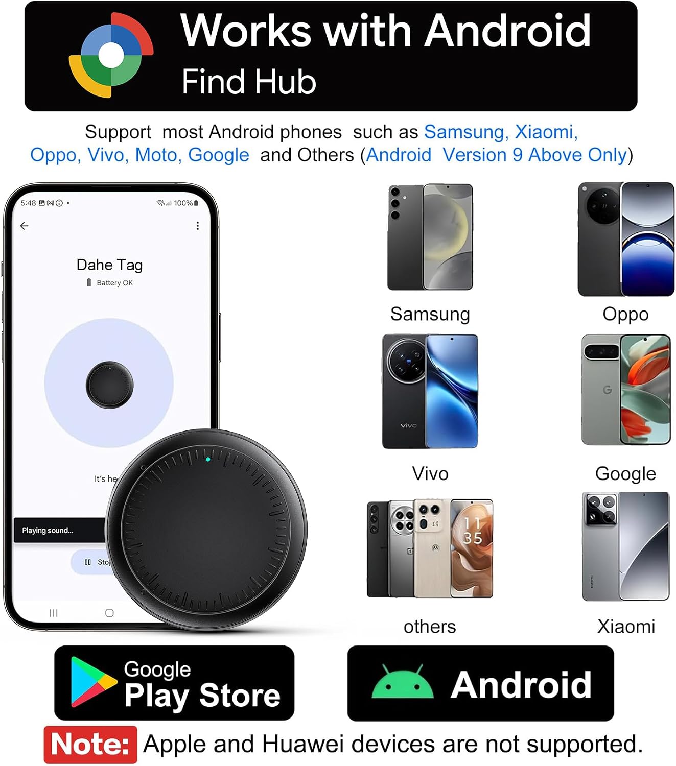 Detalle de Air Tracker Android – 4 Smart Tag Bluetooth per chiavi, portafoglio e bagagli, con Google Find Hub