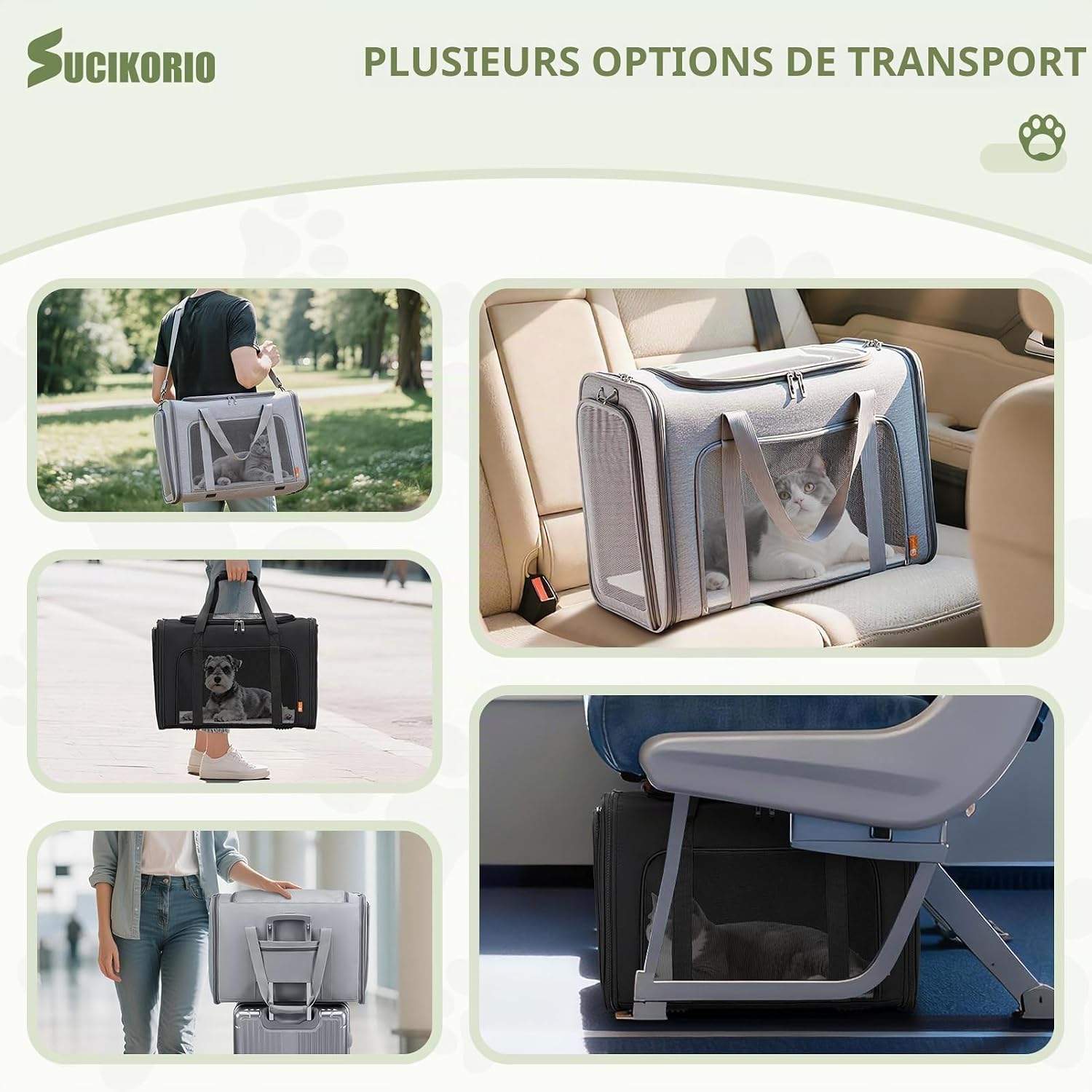Thumbnail 6 de SUCIKORIO B1031-Khaki transporttas voor katten en kleine honden, opvouwbaar, 55 x 40 x 23 cm