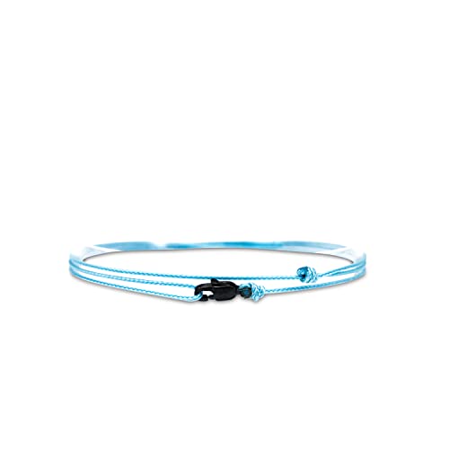 Detalle de Made by Nami - Bracelet Fin pour Hommes et Femmes avec Fermoir Mousqueton ARTISANAL, Bracelet Minimaliste en Tissu, Étanche et Réglable (Bleu Clair Noir)