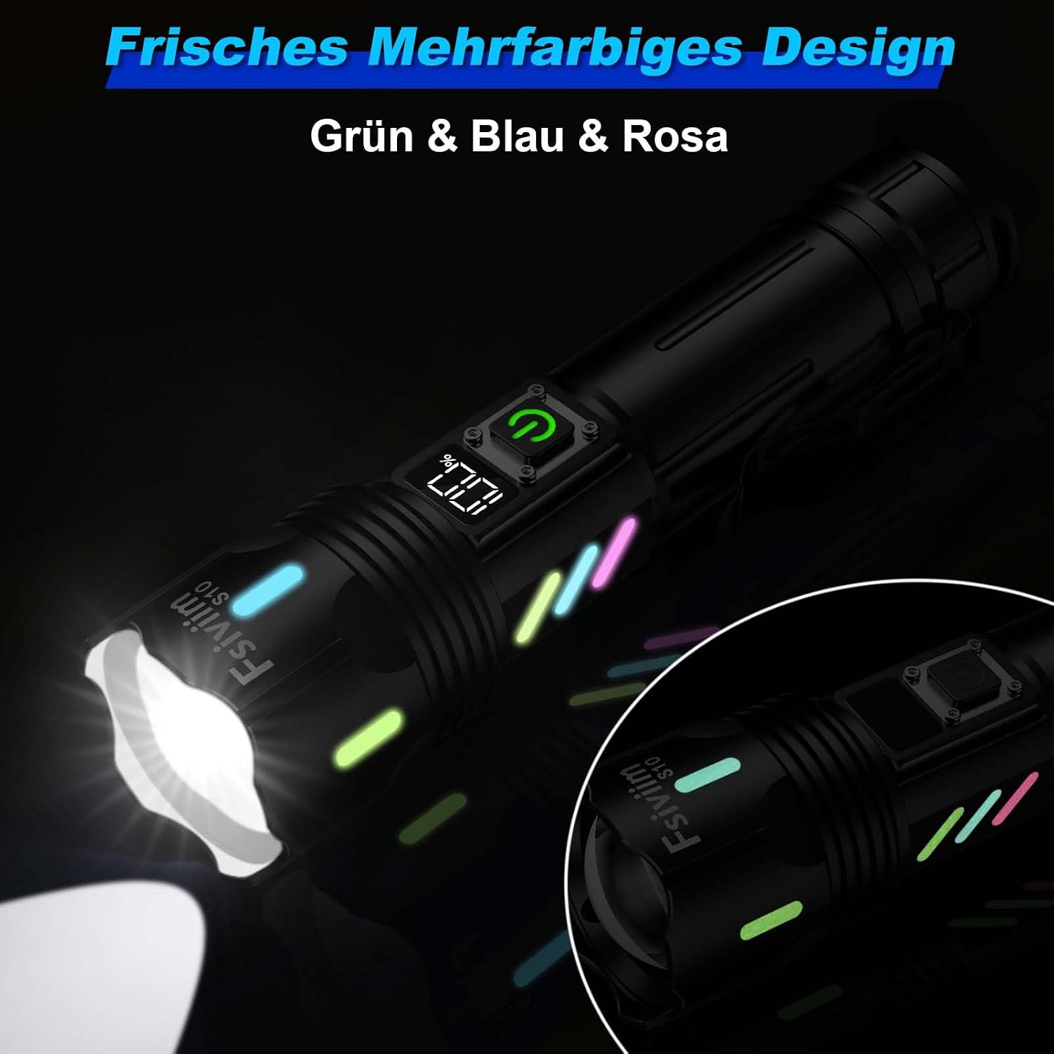 Detalle de Fsiviim Lampe Torche LED Ultra Puissante — 1 000 000 lumens, zoomable et rechargeable