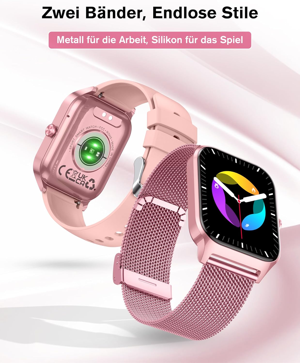 Detalle de KALINCO Smartwatch Herren Damen mit Blutdruckmessung, Bluetooth-Telefonie & Fitness-Tracker (SpO2, Stress, 100+ Sportmodi)