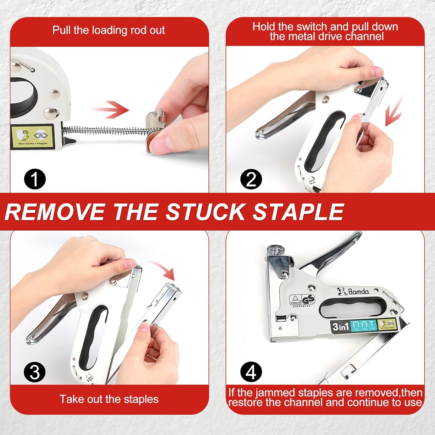 Detalle 2 de Bamda 3 in 1 Staple Gun with 1200 Staples (adjustable strength) for wood, wall fixing and cable tacking