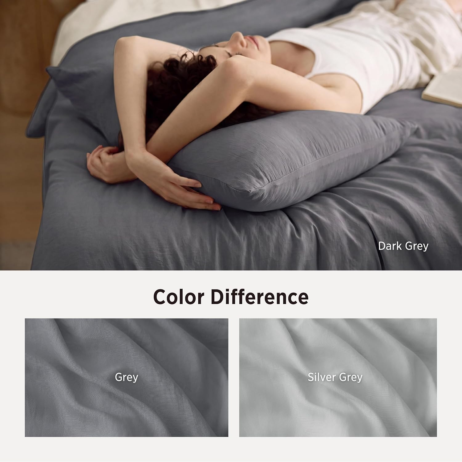 Detalle 2 de Bedsure BB349B2 King Comforter Set, Prewashed Dark Grey, 3 Pieces