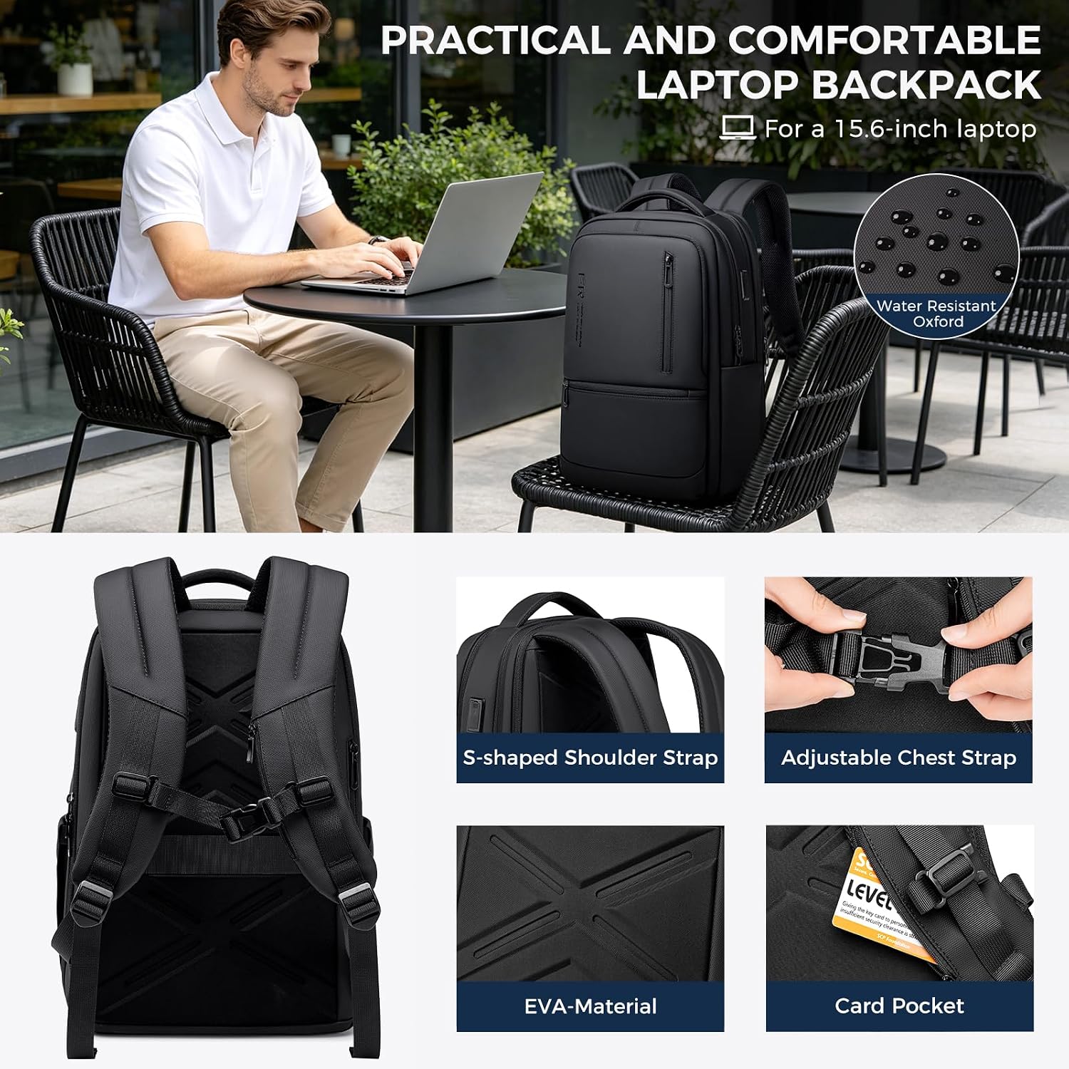 Detalle de Fenree.geer Expandable Laptop Backpack: 21.6–32.4L Travel Rucksack with USB Ports