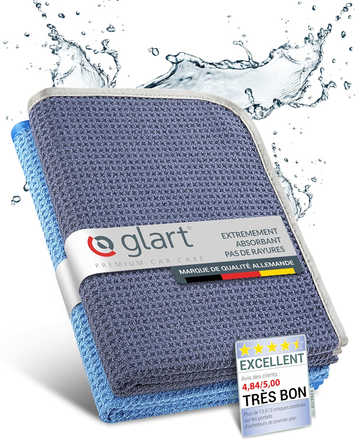 Thumbnail 6 de Glart 47TB Lot de 2 Chiffons Microfibre XXL 70×40 cm – séchage doux et absorbant pour peinture, verre et carrosserie