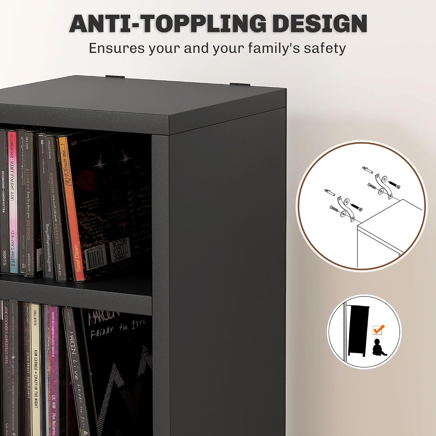 Detalle 2 de HOMCOM 833-135V80BK CD Storage Tower, 12 Tiers, 204-CD Capacity, Black