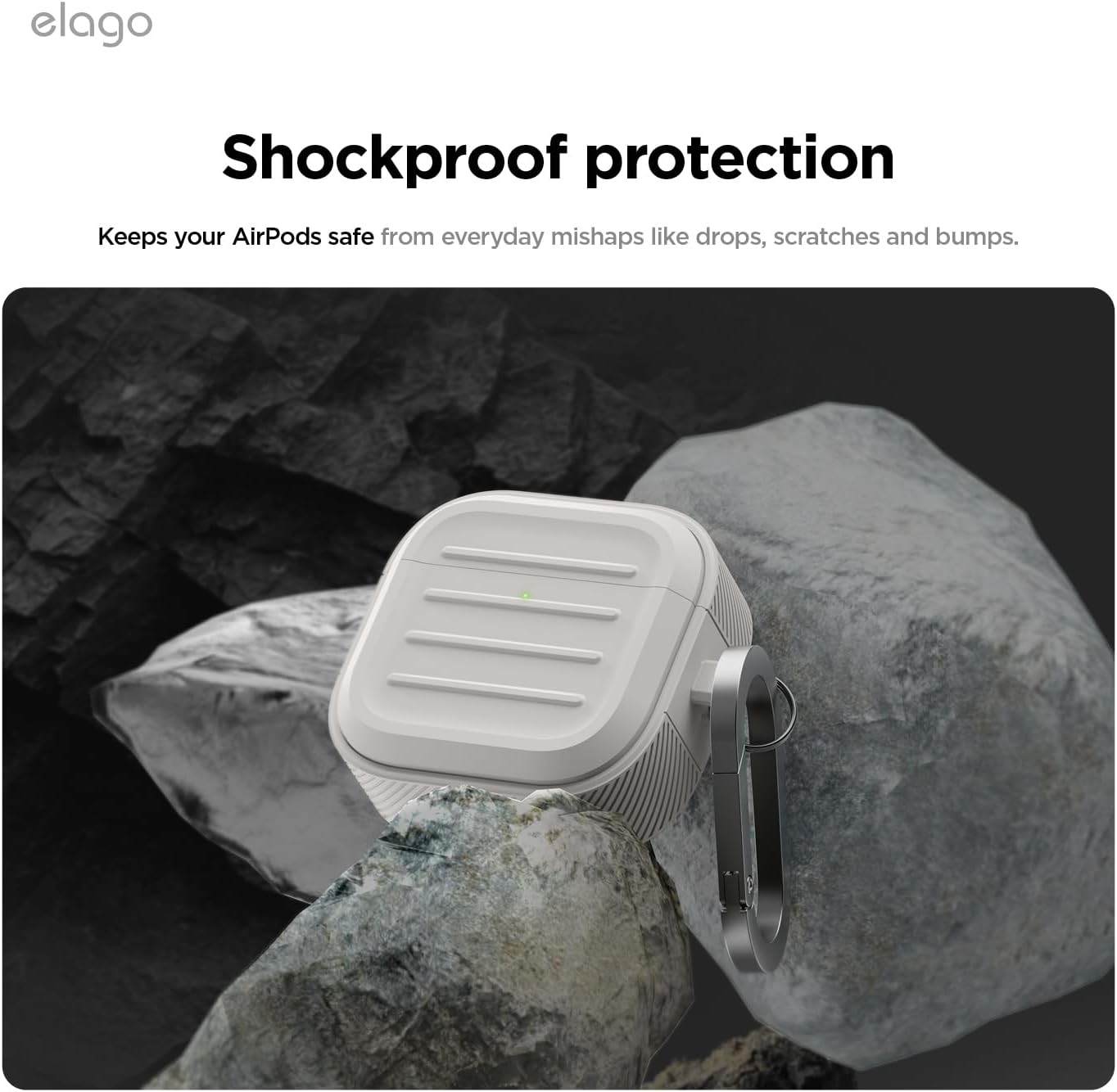 Detalle 2 de elago Coque Armor pour étui AirPods 4 (et AirPods 4e) avec mousqueton et compatible charge sans fil