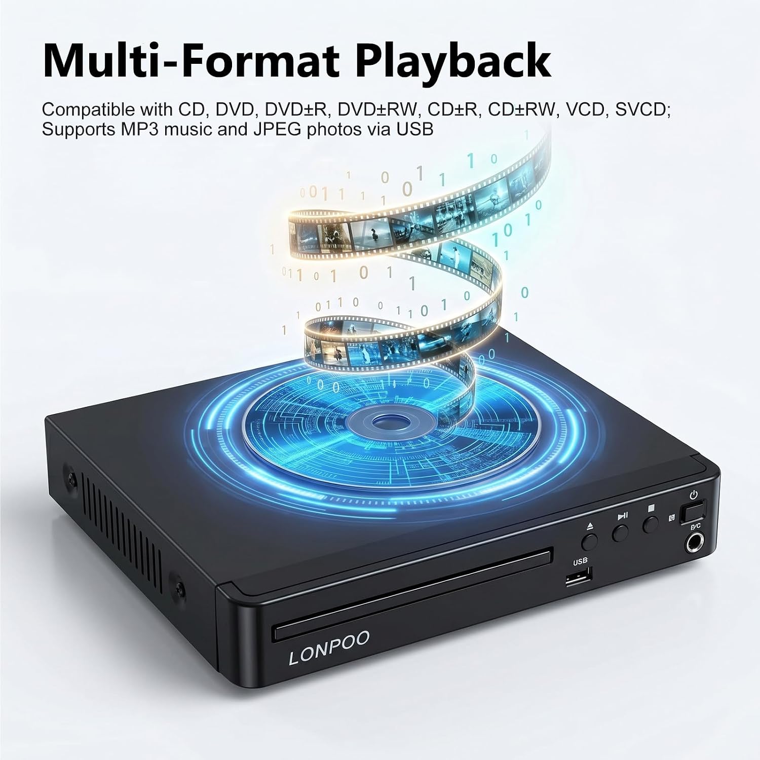 Detalle de LONPOO Region Free HD DVD Player (LP-099): All-Region, 1080p Upscale, USB Media & HDMI Output
