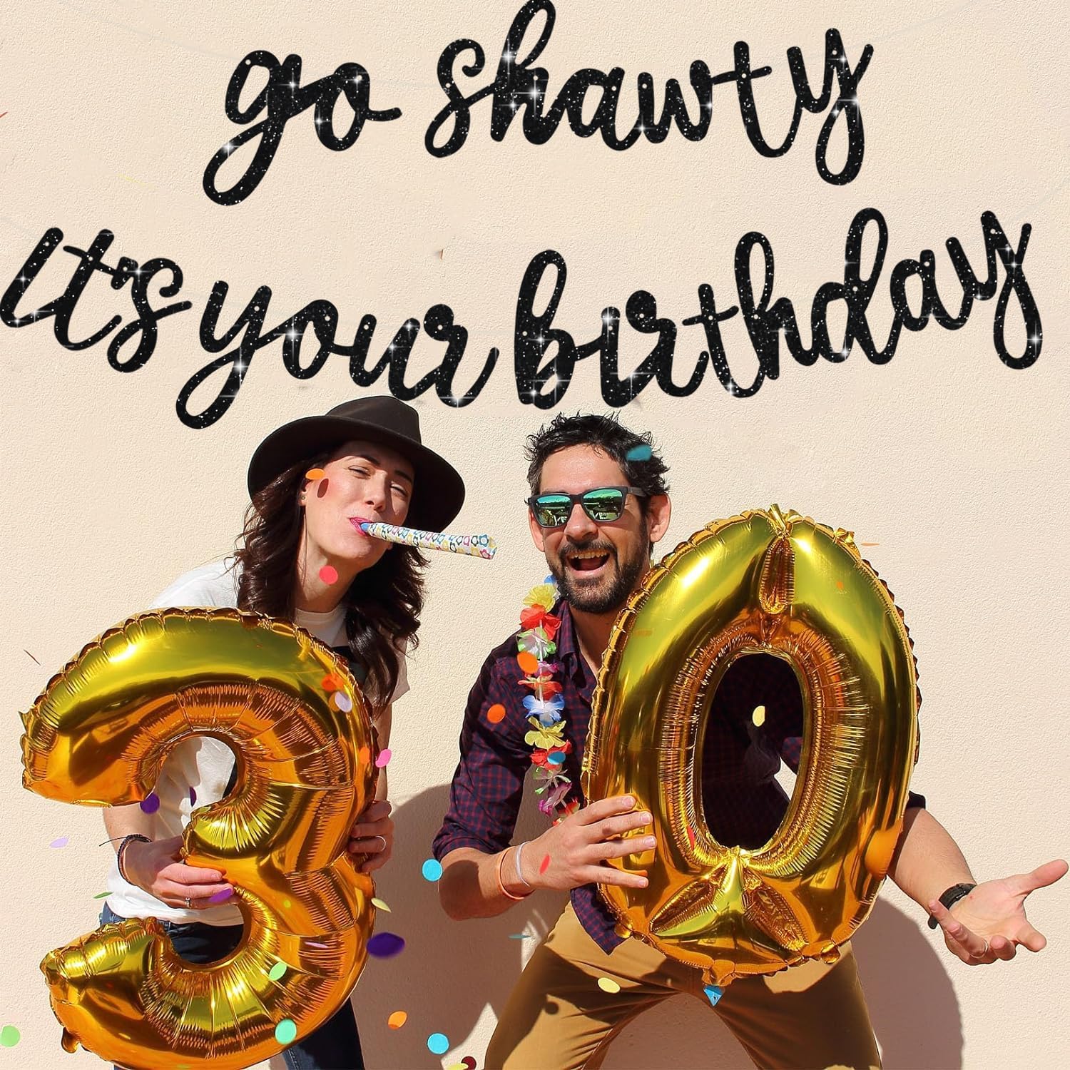 Thumbnail 4 de BEISHIDA “Go Shawty It’s Your Birthday” Black Glitter Banner (Pre-Strung, No DIY) Hip Hop Theme