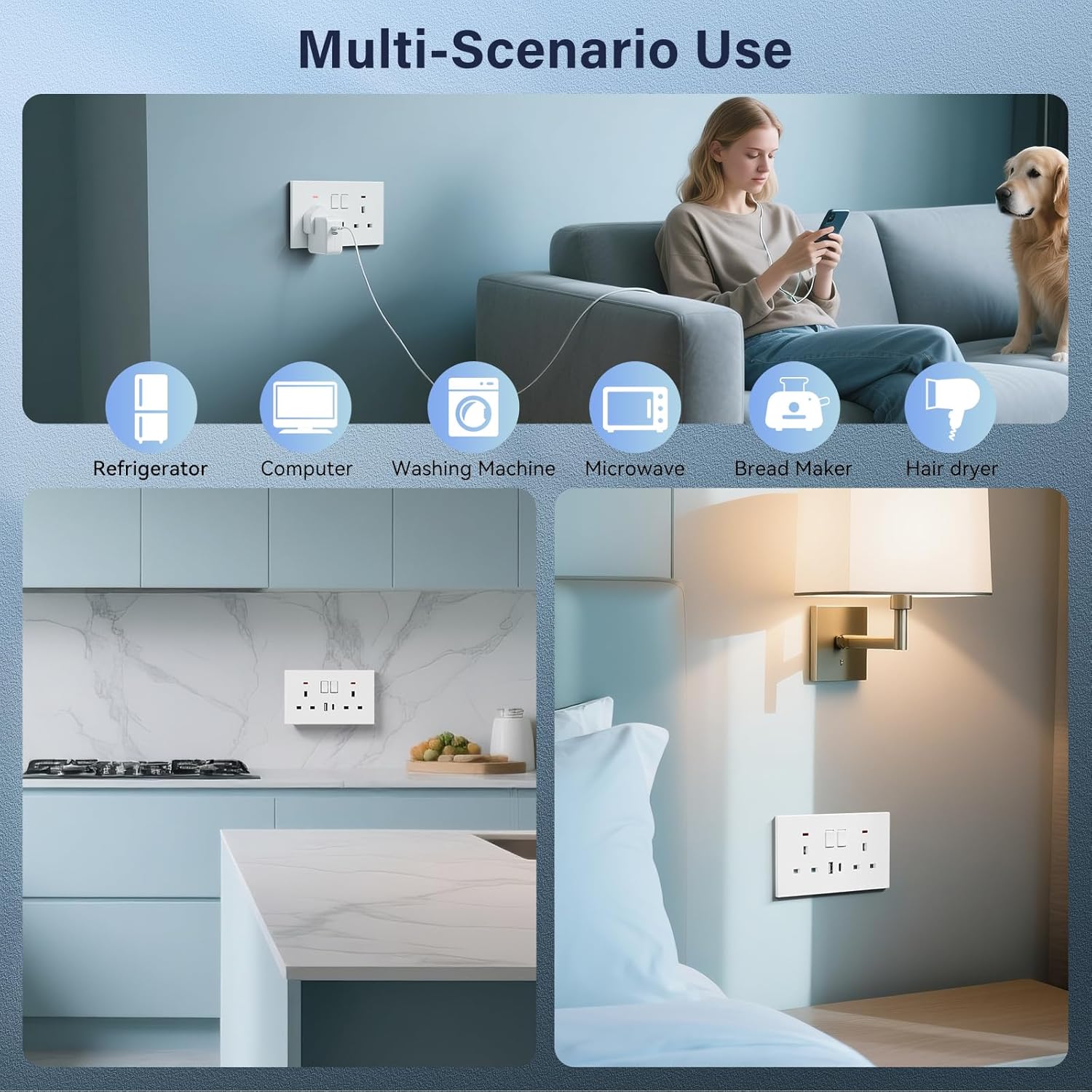 Thumbnail 6 de BSEED Double Socket with USB C 5 Pack – UK 13A Wall Socket with LED Indicator