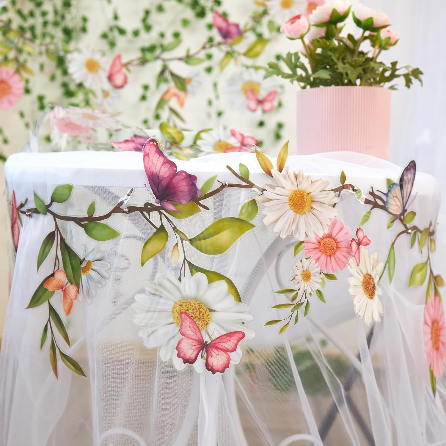 Thumbnail 4 de Easy Joy 2PCS Garden Flower Decorations – Pink & White Floral Paper Garland for Spring & Summer Events