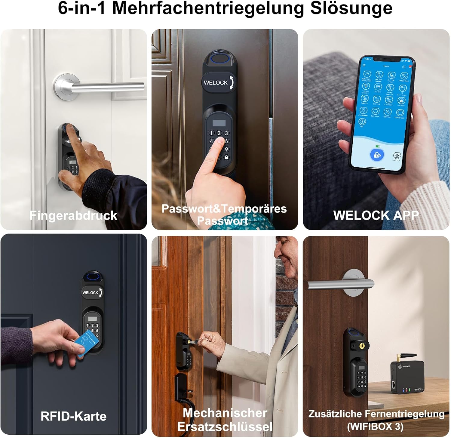 Detalle de WELOCK U81 – Smartes Türschloss Ultra mit Fingerabdruck, Passwort, RFID, App-Steuerung und optionaler WiFi-Anbindung
