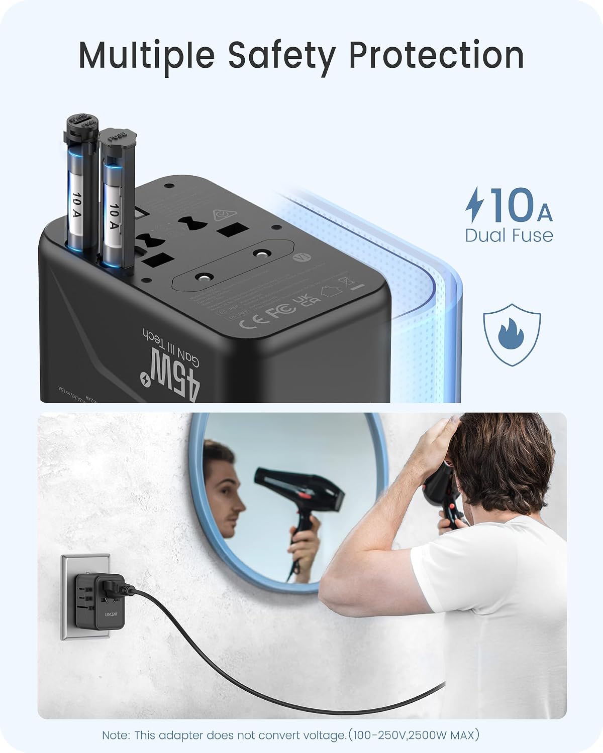Thumbnail 6 de LENCENT 45W Adaptateur de voyage universel