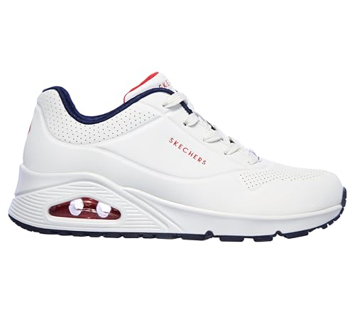 Detalle 2 de Skechers Damen Uno Stand On Air Trainers – Weiß/Durabuck Navy mit rotem Rand, Größe 35 EU
