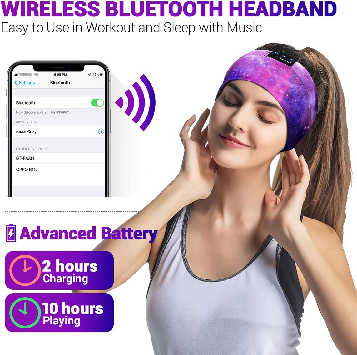 Detalle de LC-dolida Sleep Headphones Bluetooth Headband with Stereo Speakers, Sleep Mask & Microphone