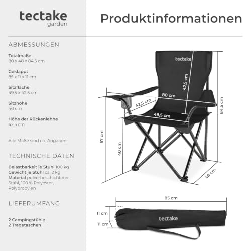 Thumbnail 2 de tectake 2er Set Campingstühle, faltbar, mit Armlehnen, Getränkehaltern und Tragetaschen