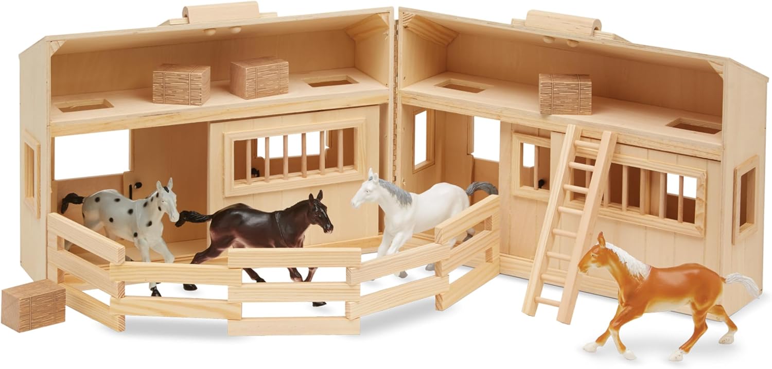 Detalle de Melissa & Doug Wooden Horse Stable Playset 11-Piece