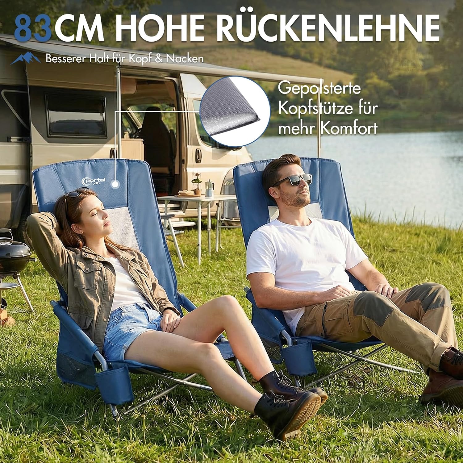 Thumbnail 3 de Portal Strandstuhl klappbar mit Hochlehner – leichter Campingsessel bis 150 kg mit Transporttasche