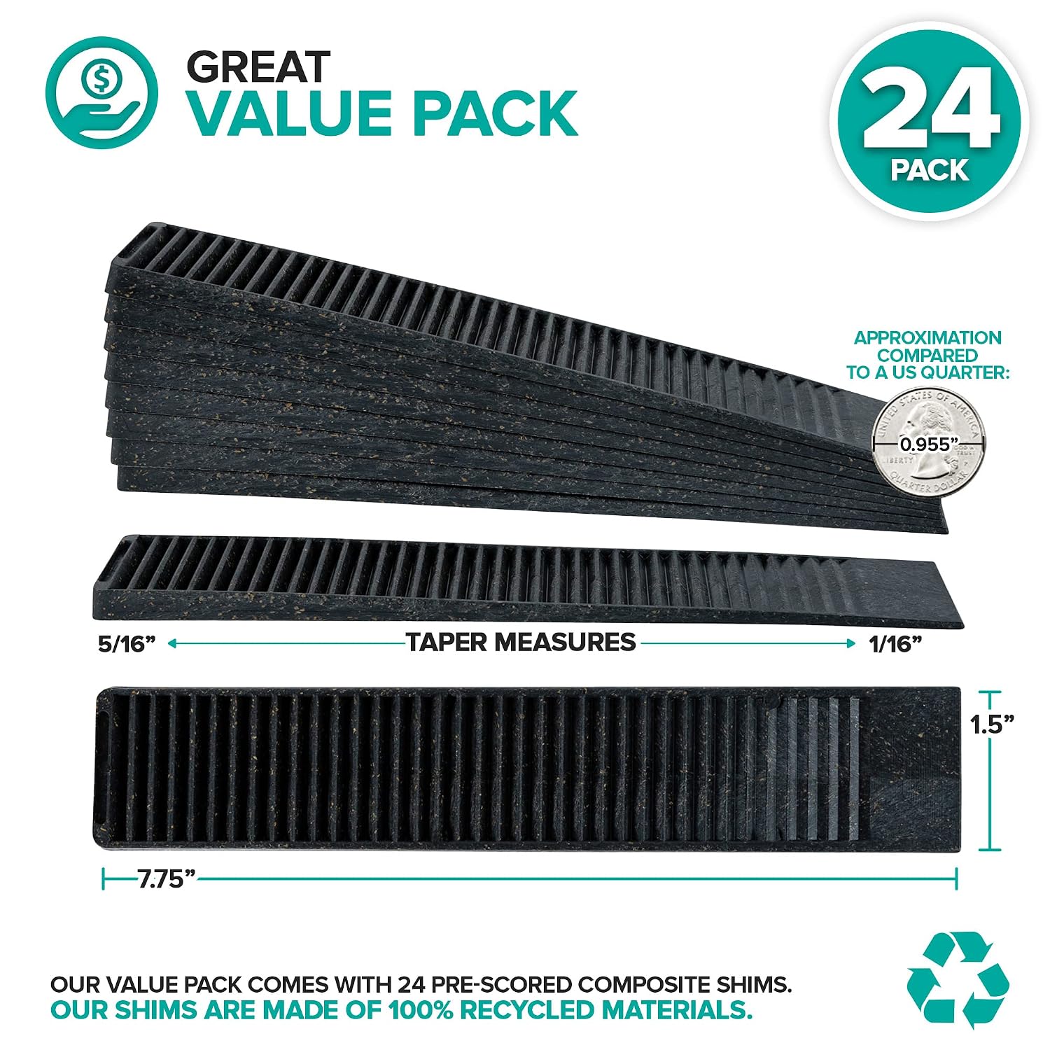 Detalle 2 de Stock Your Home 2600 Composite Shims, 24-Pack, 37 Pre-Scored Lines