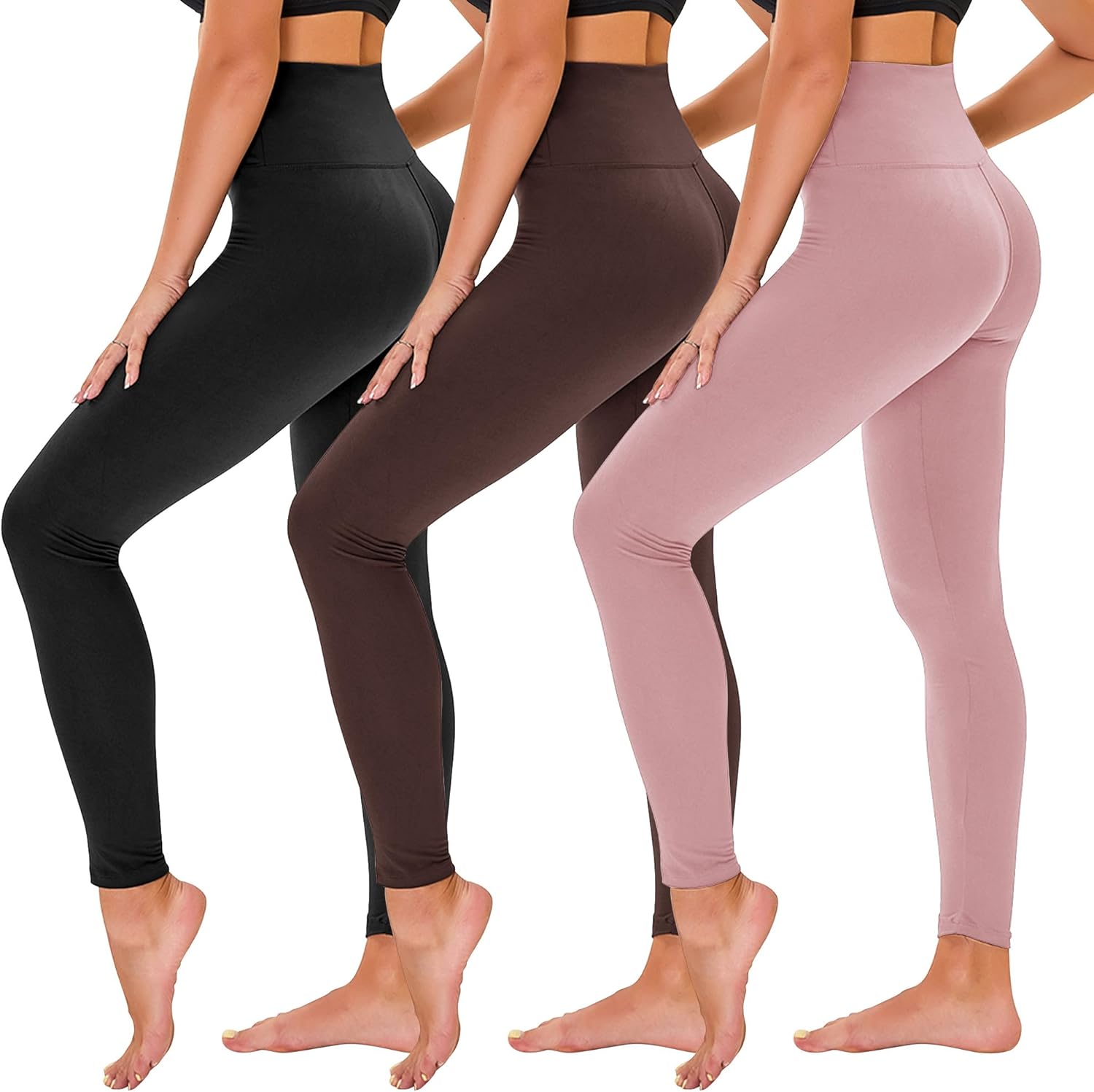 Thumbnail 5 de TNNZEET 3-Pack Women’s Tummy Control High-Waisted Leggings with Pockets (Black)