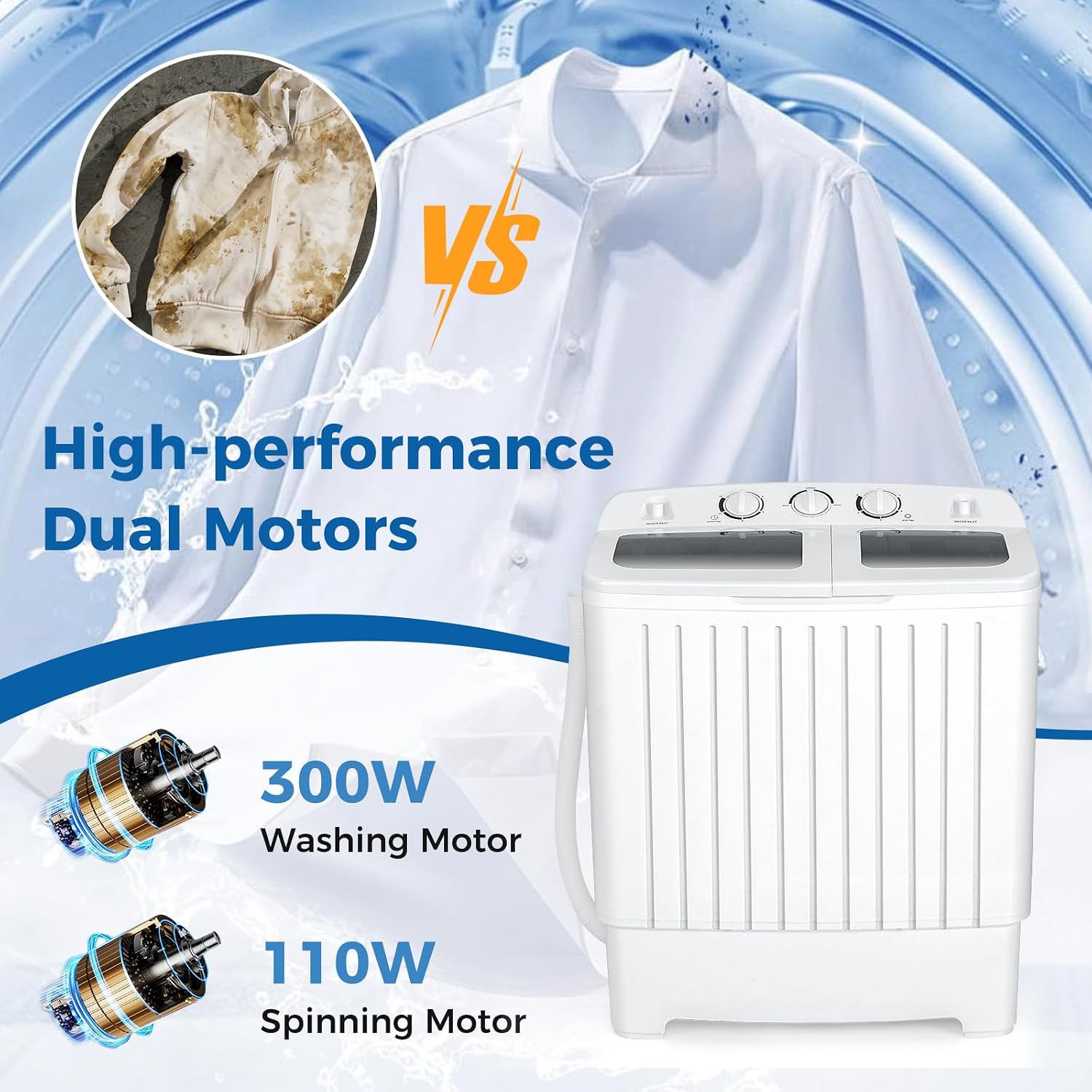 Detalle de COSTWAY 24961-CYPE Portable Twin-Tub Washer, 20 lb Capacity, Timer Controls