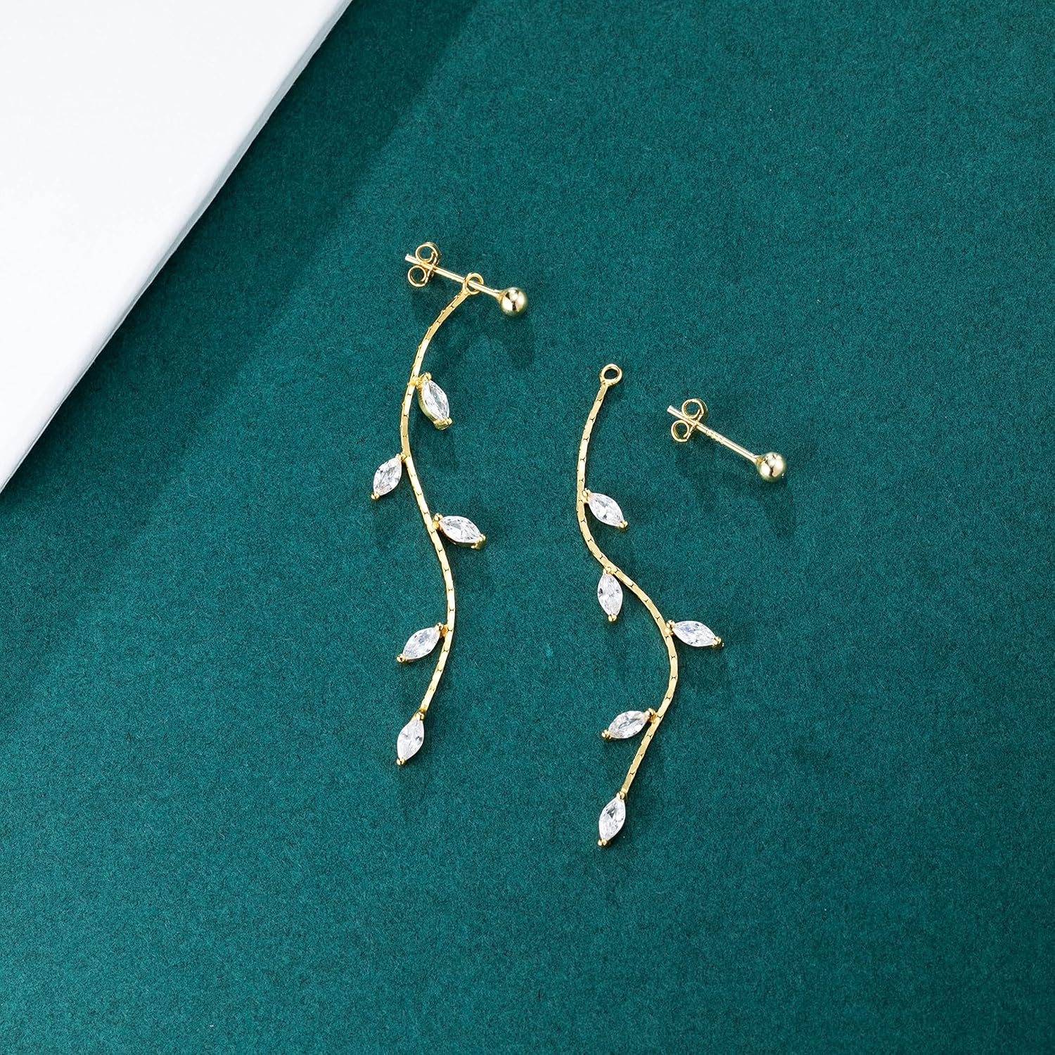 Thumbnail 4 de SLUYNZ 925 Sterling Silver Droplet Dangle Earrings with Olive Leaf Design