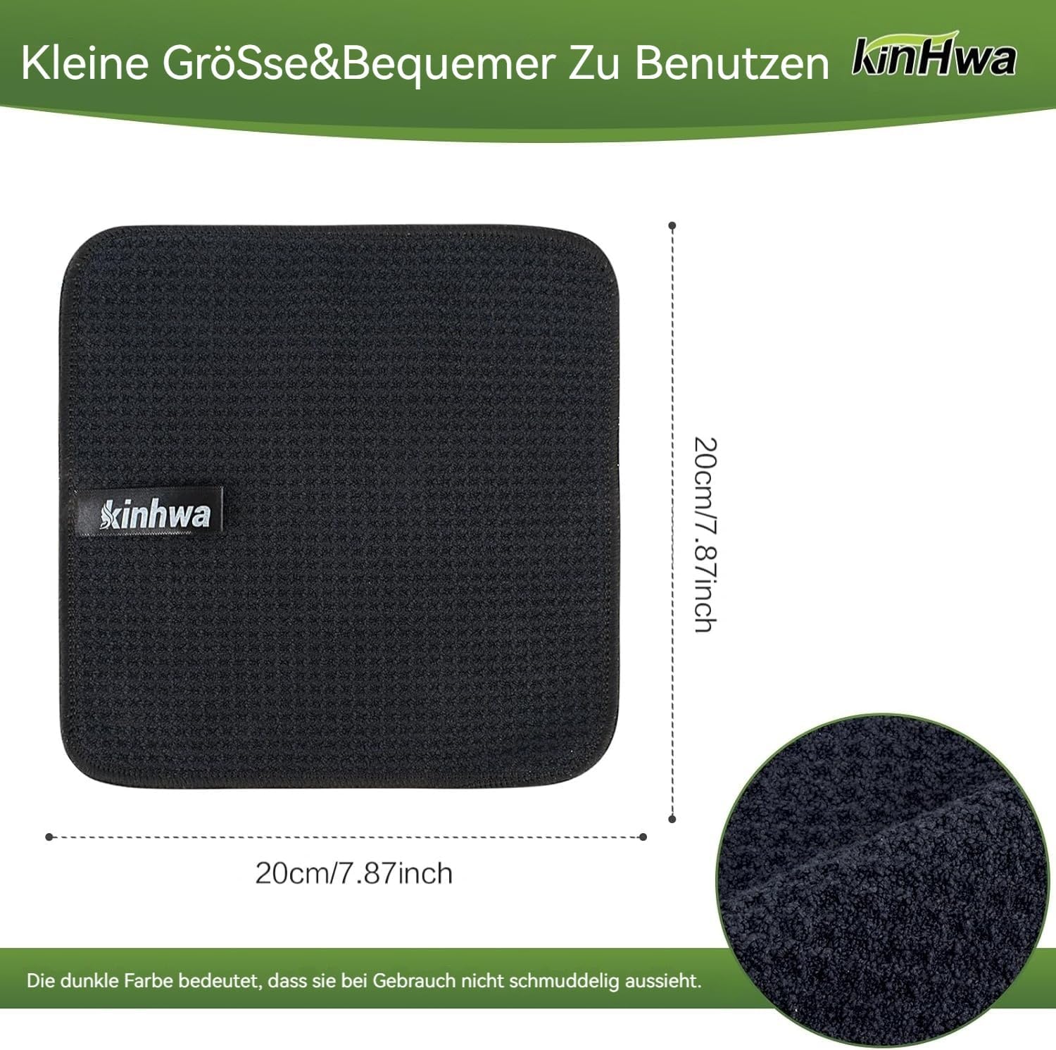 Detalle de KinHwa Spüllappen Schwarz + Grau Spültuch 20x20 cm, Mikrofasertücher, fusselfrei, 6 Stück