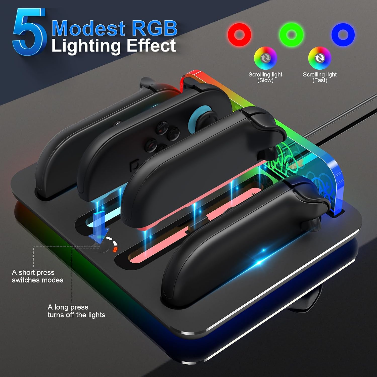 Detalle 1 de ID CHINSION NS-05 Joy-Con Charging Dock for Switch 2 with LED and RGB Lighting