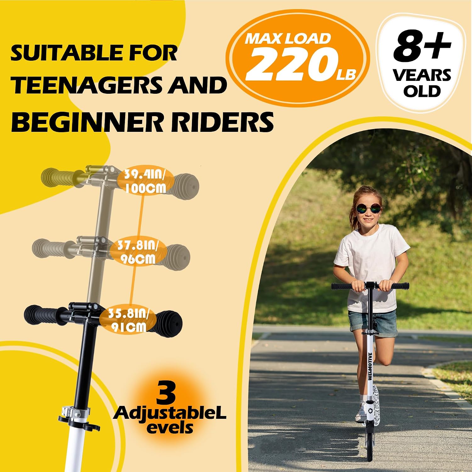 Thumbnail 1 de Kick Scooter for Kids (Ages 6+) to Adults – Adjustable Handlebars, Rear Brake & Big Wheel Foldable