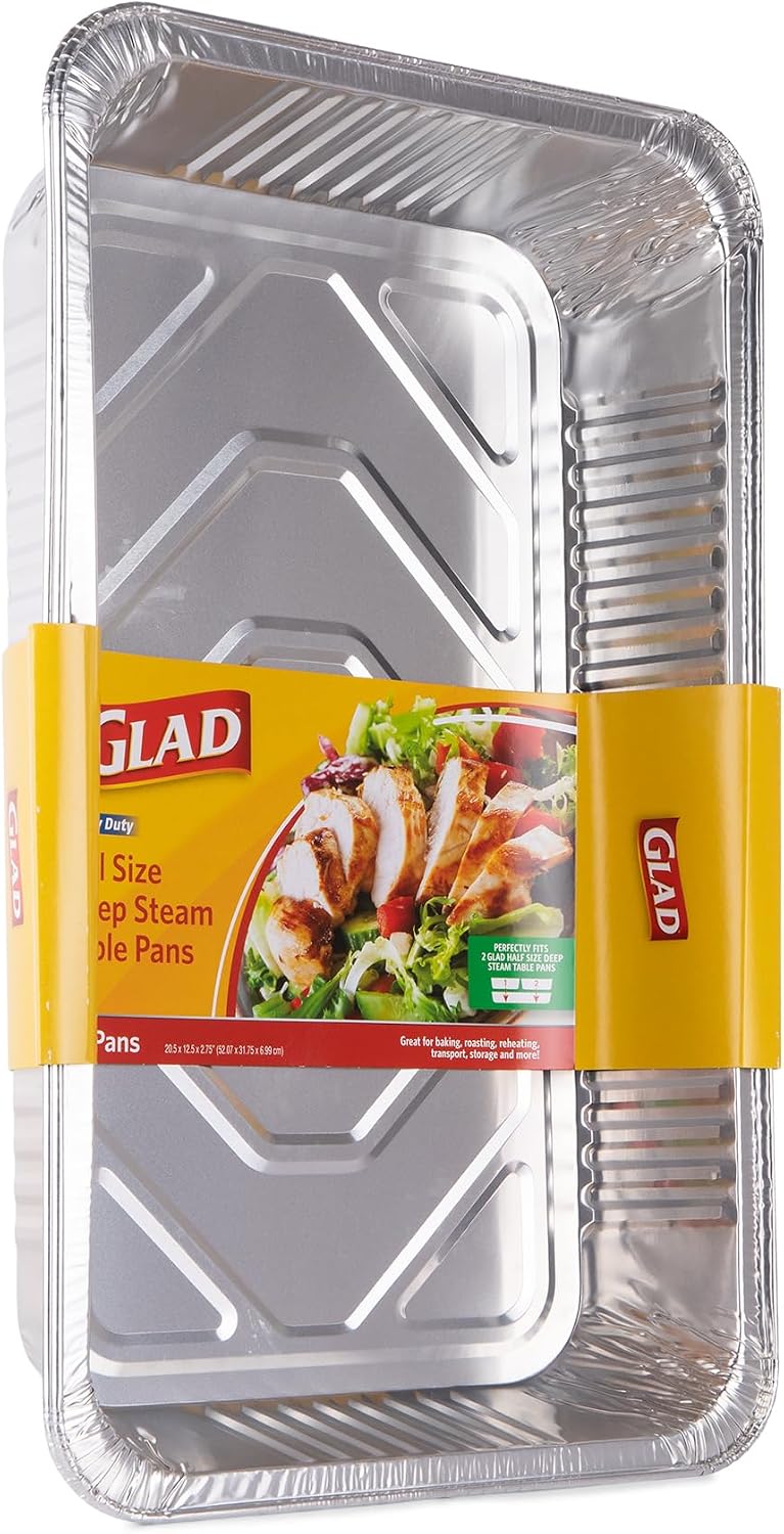 Detalle de Glad BB21178 Full-Size Deep Steam Table Pans, Aluminium, 2-Pack