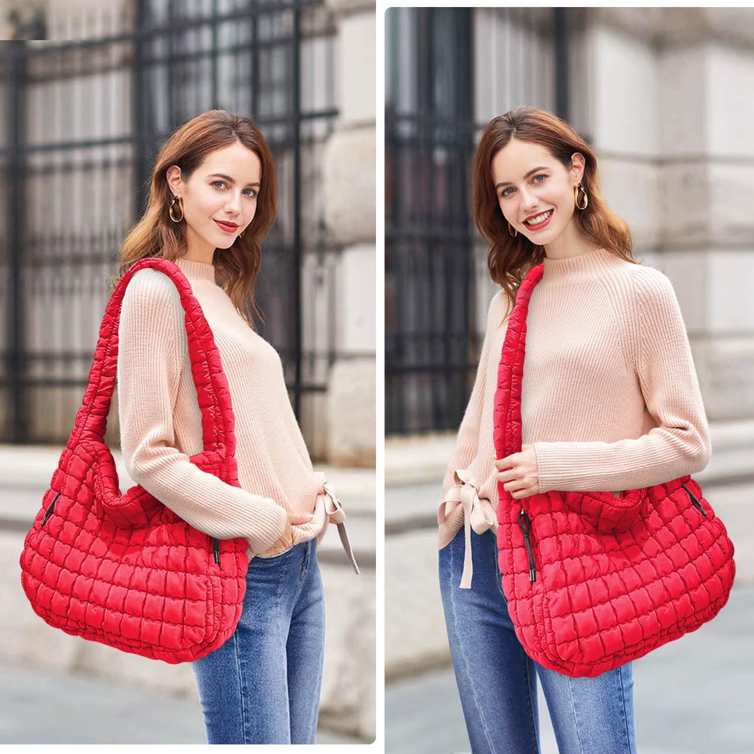 Detalle de Bagtopia Puffer Tote Bag (Large Quilted Puffer Bag) – lightweight quilted hobo bag for work, gym & travel