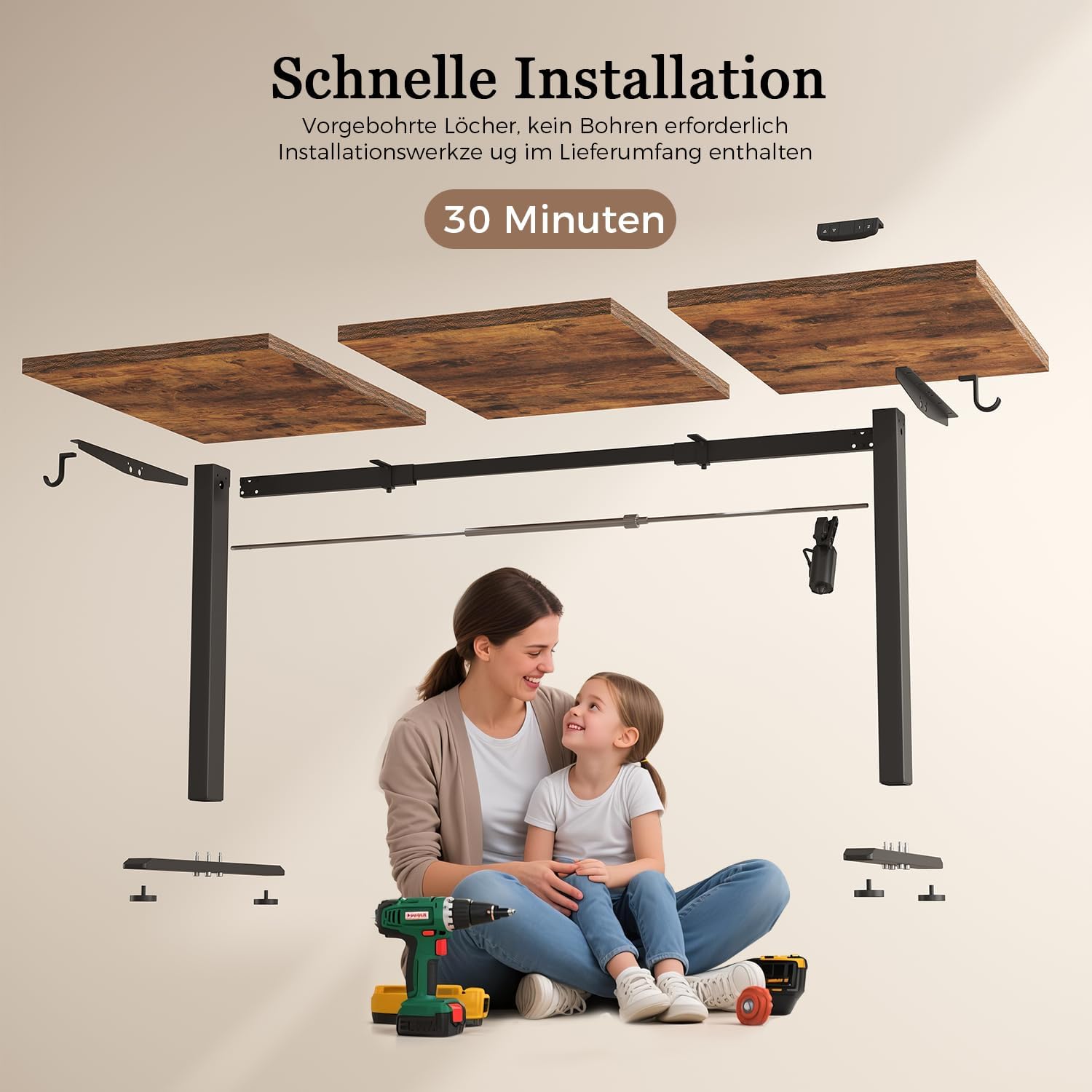Thumbnail 6 de Klicelor Höhenverstellbarer Schreibtisch – Elektrischer Steh-Sitz Bürotisch, 120 × 60 cm, Braun