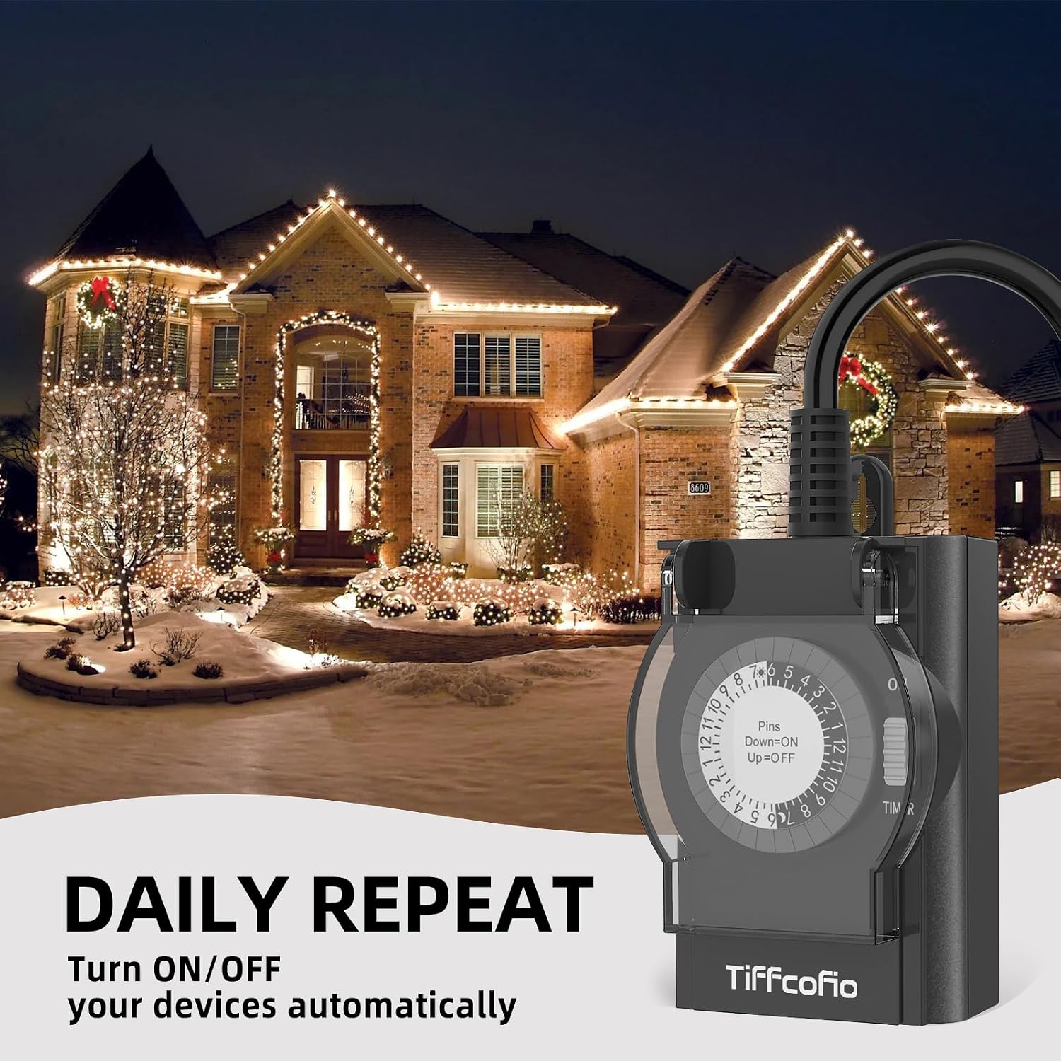 Thumbnail 5 de TiFFCOFiO TF-202 Outdoor Mechanical Timer, 24-Hour, 2 Grounded Outlets