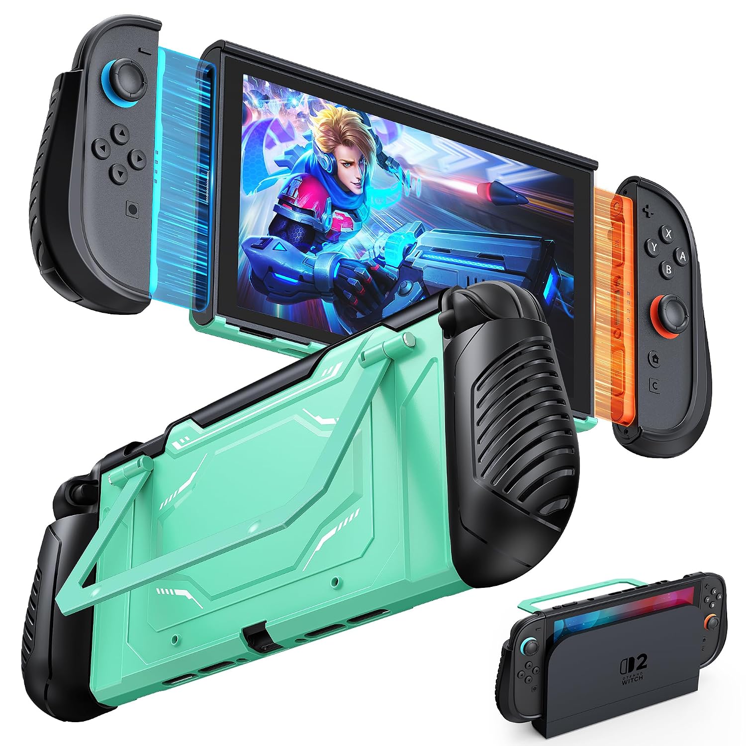 Detalle de FYOUNG Schutz in Militärqualität Dockable Hülle für Nintendo Switch 2 (2025) – Hellgrün