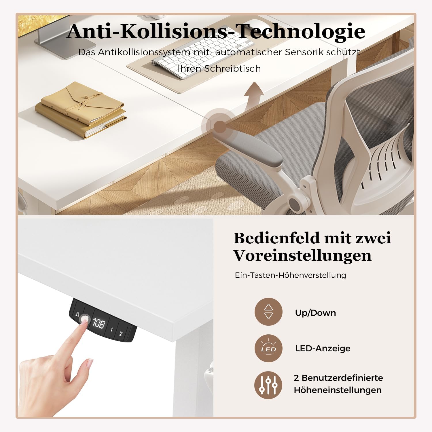 Thumbnail 4 de Klicelor Höhenverstellbarer Schreibtisch – Elektrischer Steh-Sitz Bürotisch, 120×60 cm, Weiß, mit 2 Memory-Funktionen