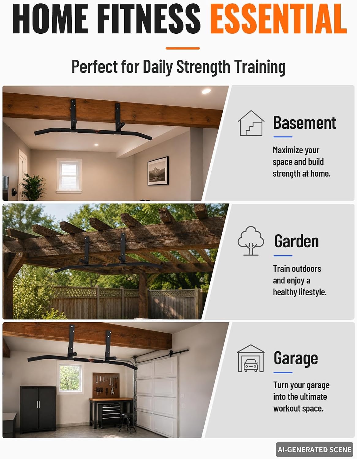 Detalle de Fitarc MPUB-1 Joist-Mount Pull-Up Bar with Padded Multi-Grip Handles