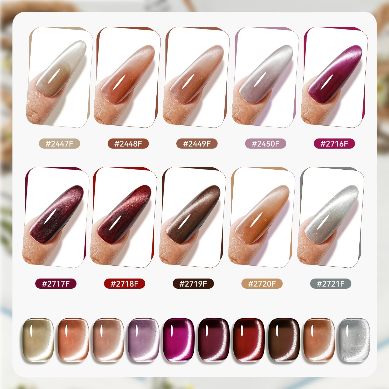 Detalle de JODSONE Smalti semipermanenti magnetici effetto cat eye (10 colori) con base, top coat e magnete
